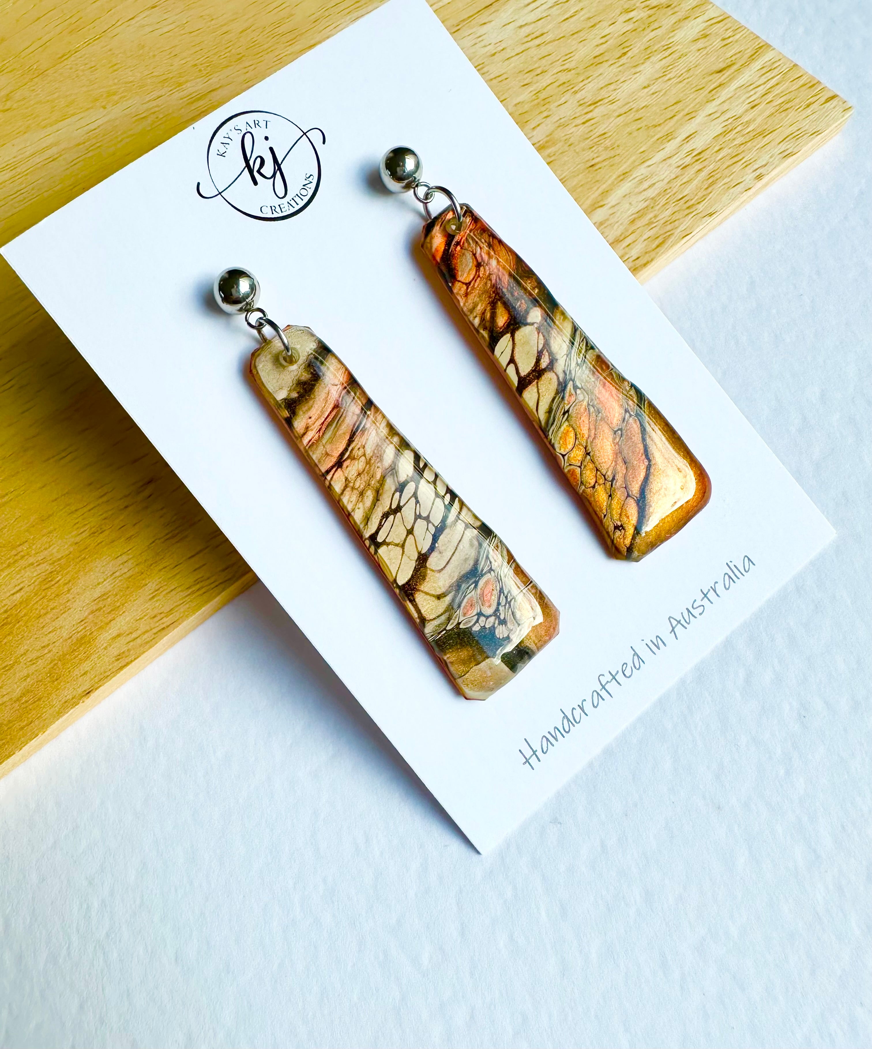 Copper Cream  Metallic Stud Dangle Earrings
