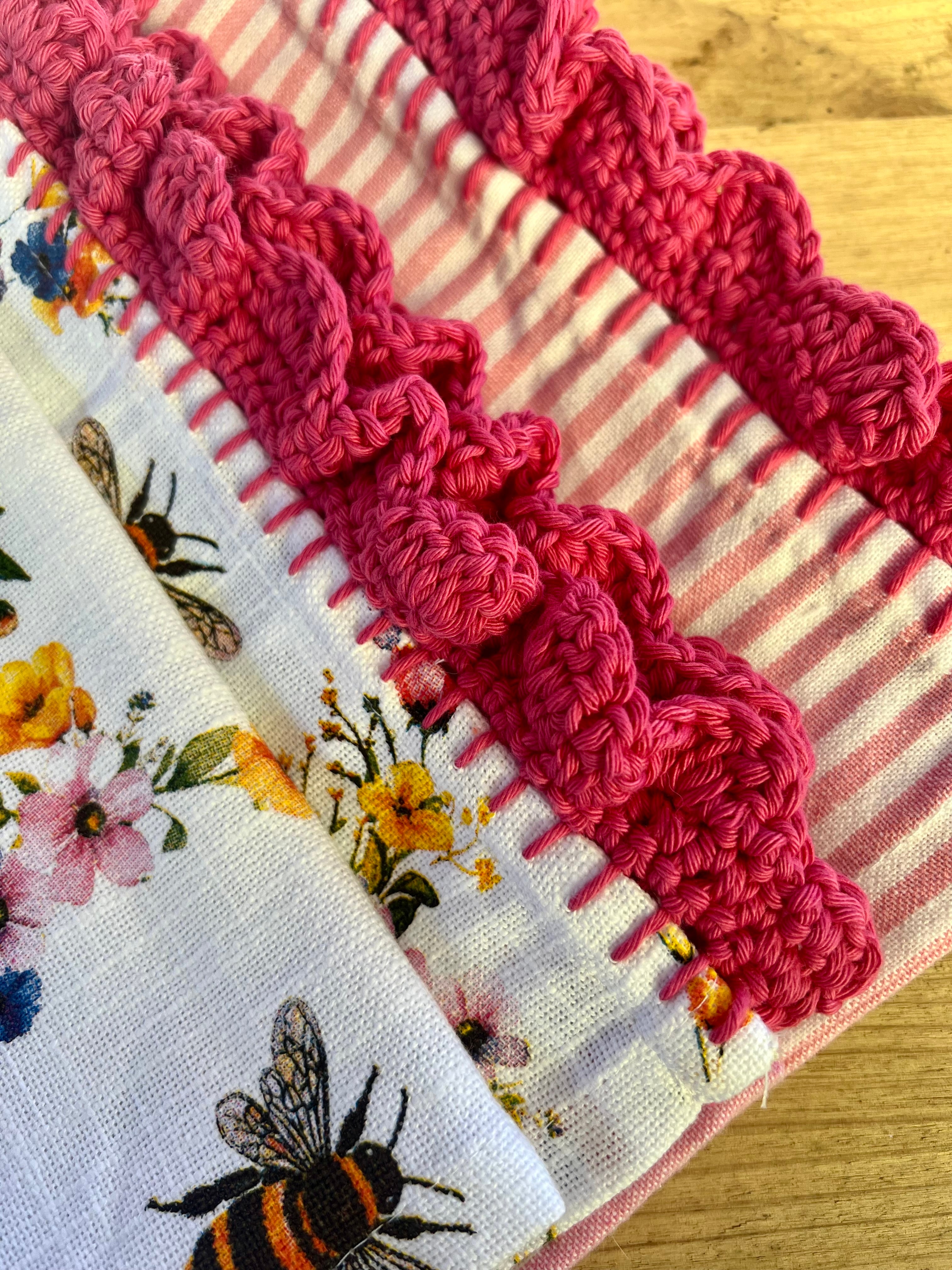 Cotton Tea Towel Set of 2 – Crochet Edge Kitchen Towels
