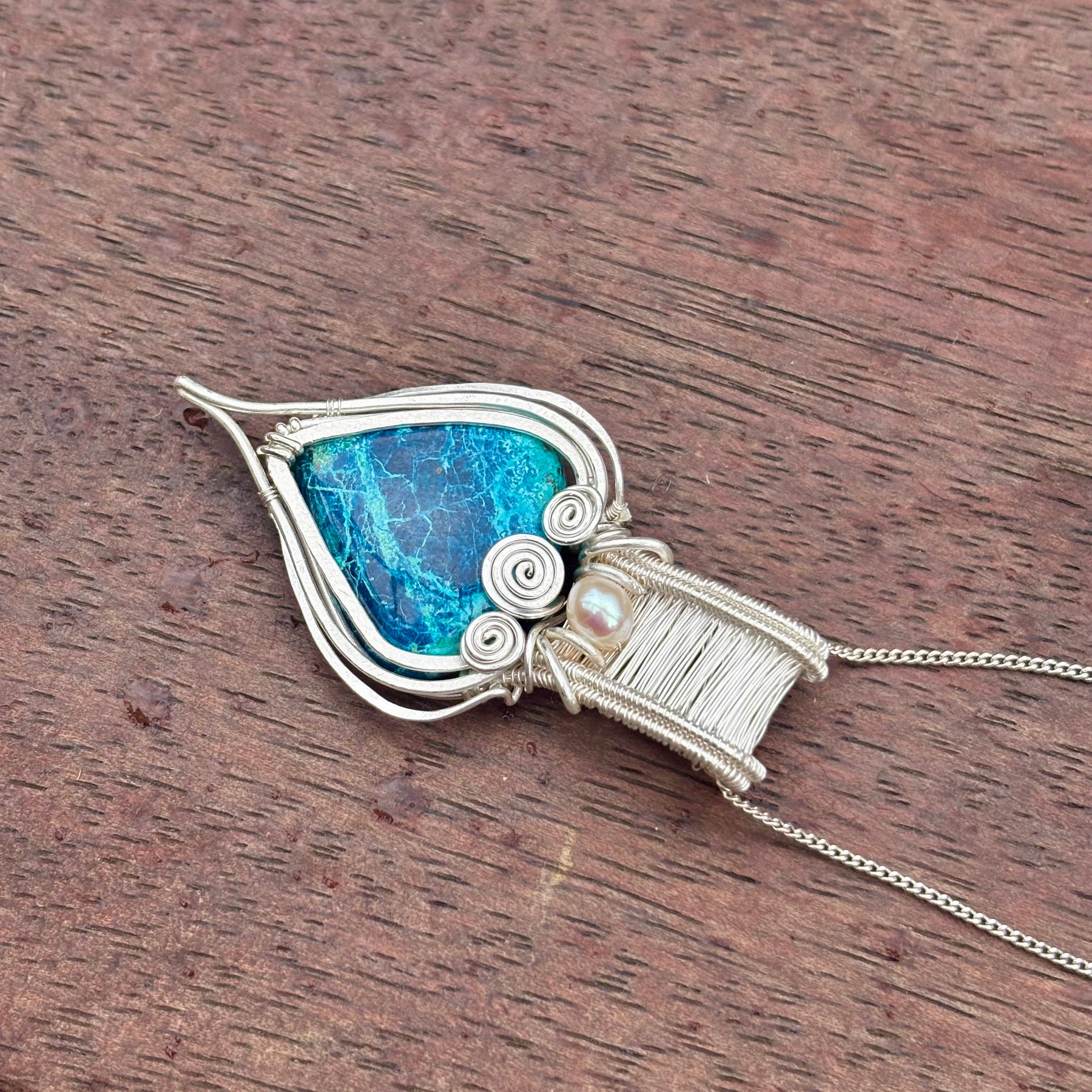 Pearl Shattuckite silver Crystal pendant