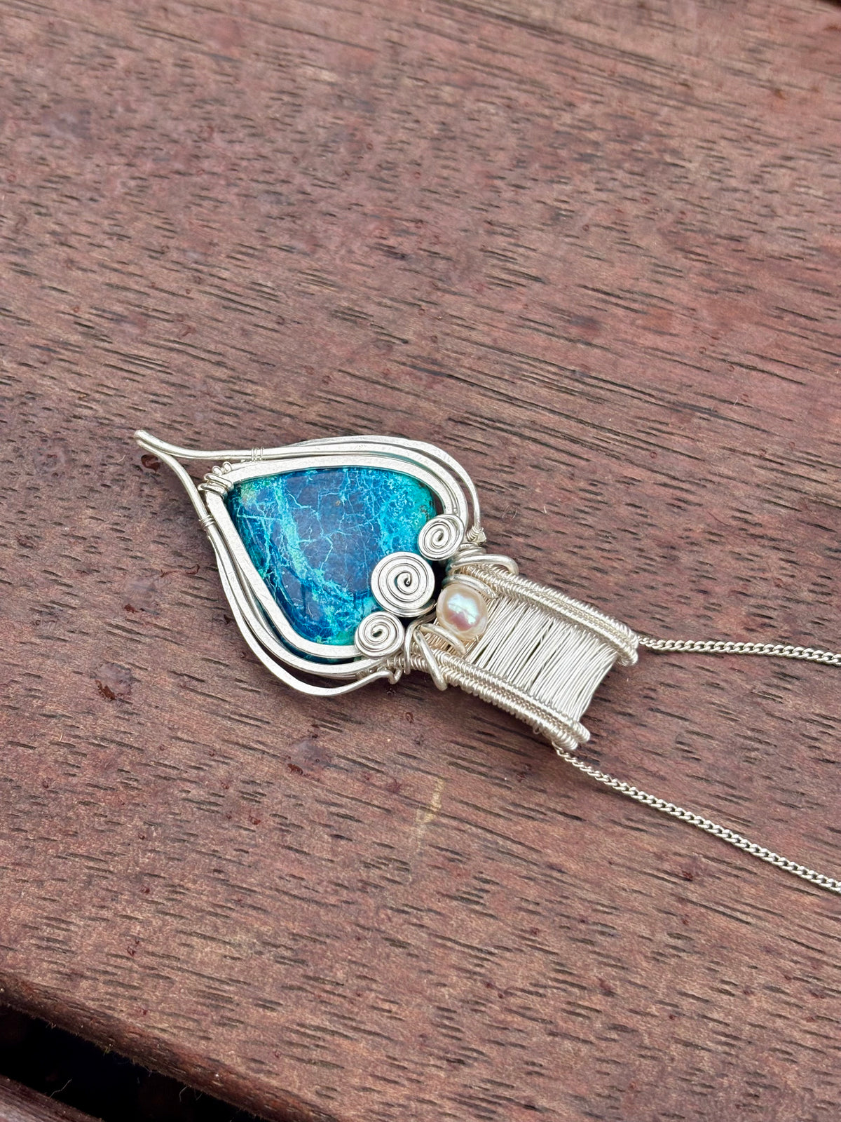 Pearl Shattuckite silver Crystal pendant