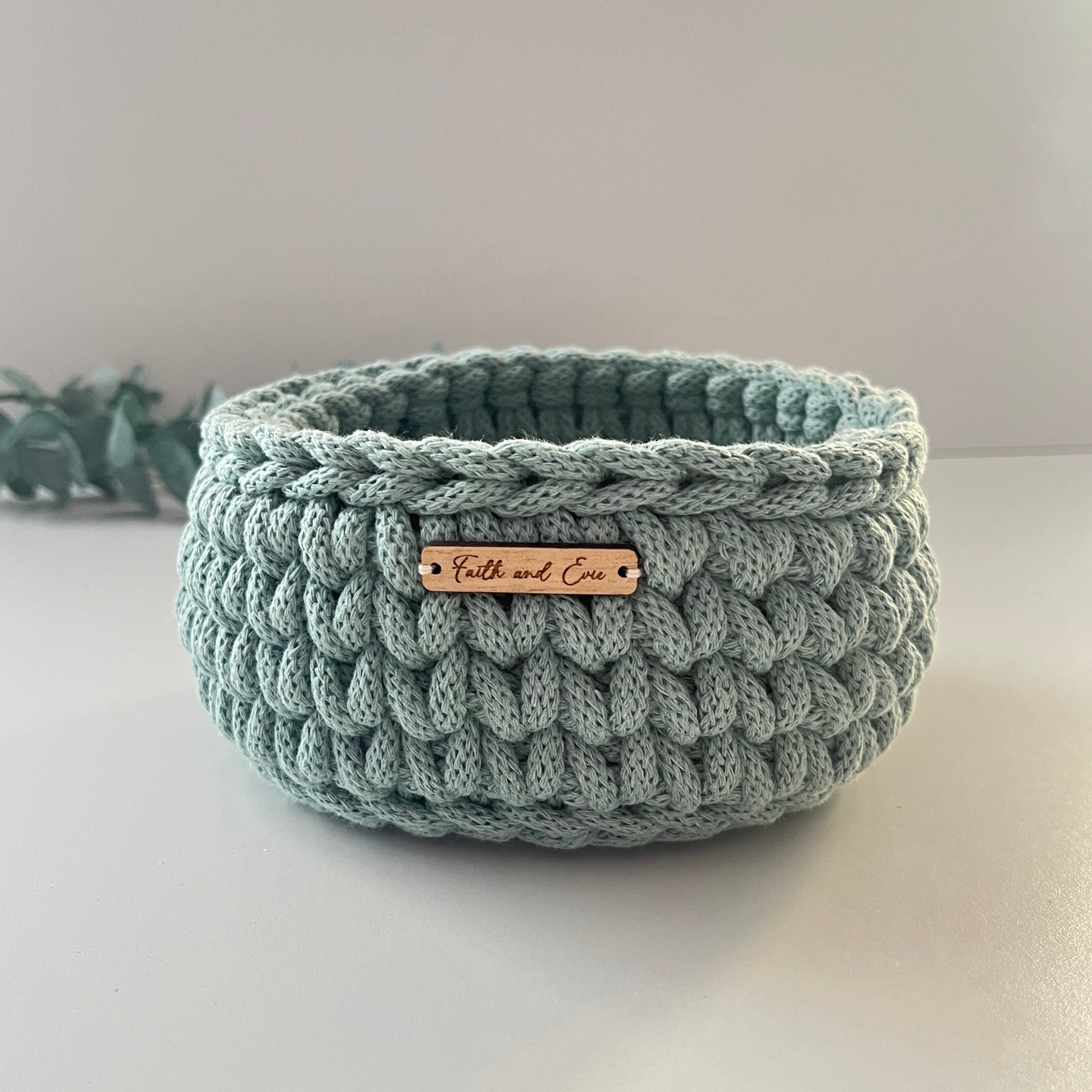 Small crochet basket - colour Duck Egg