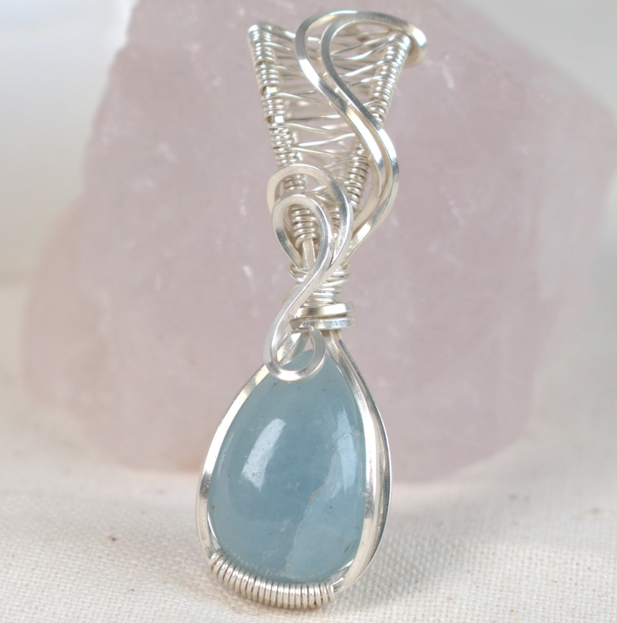 Wire Wrapped Aquamarine Keepsake Pendant