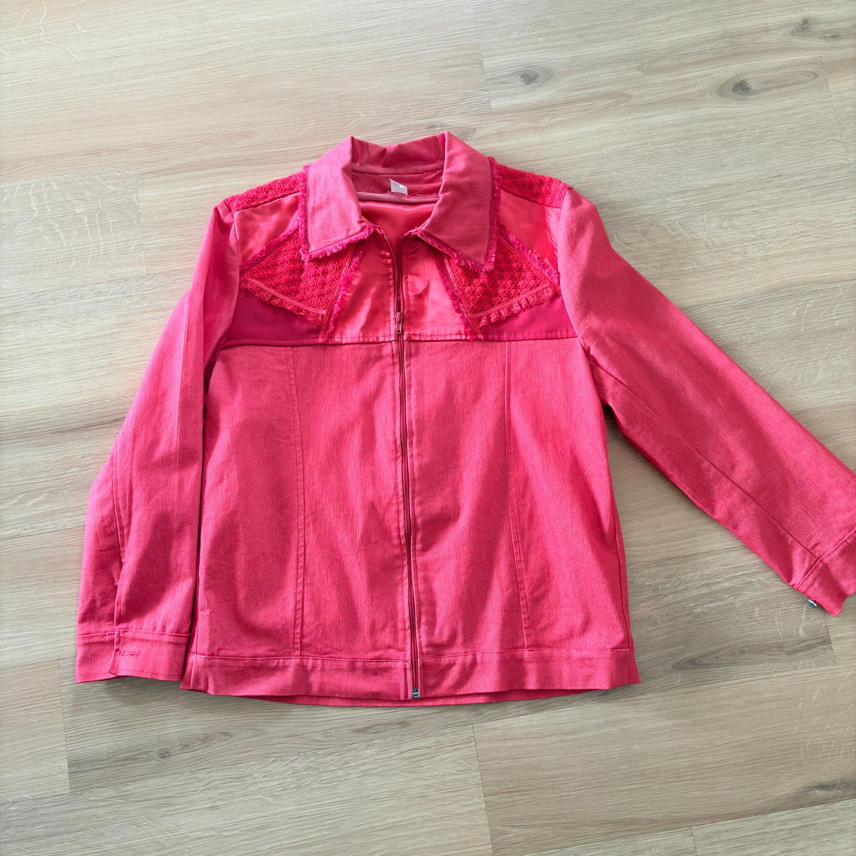 Romantic Red Stretch Denim Jacket