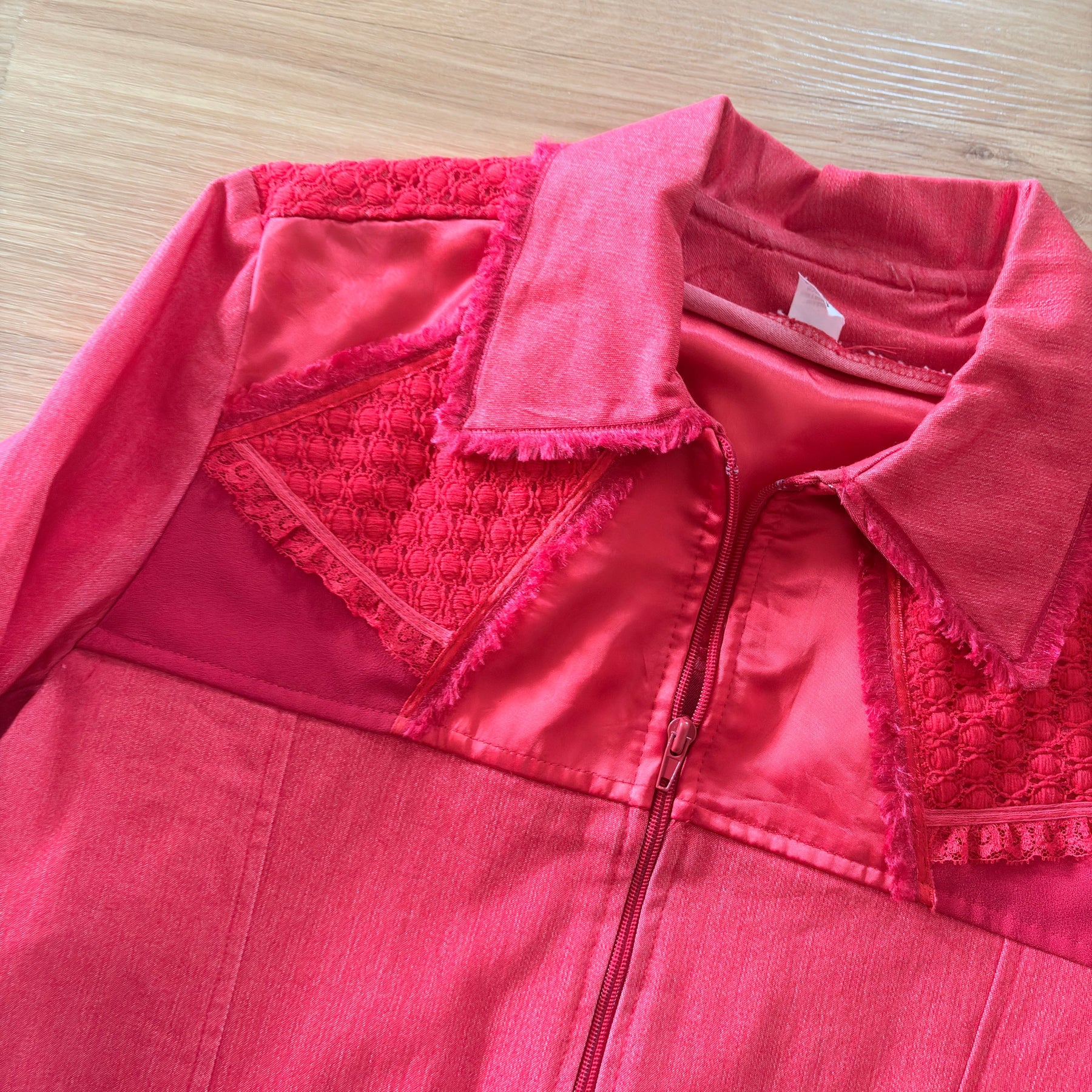 Romantic Red Stretch Denim Jacket