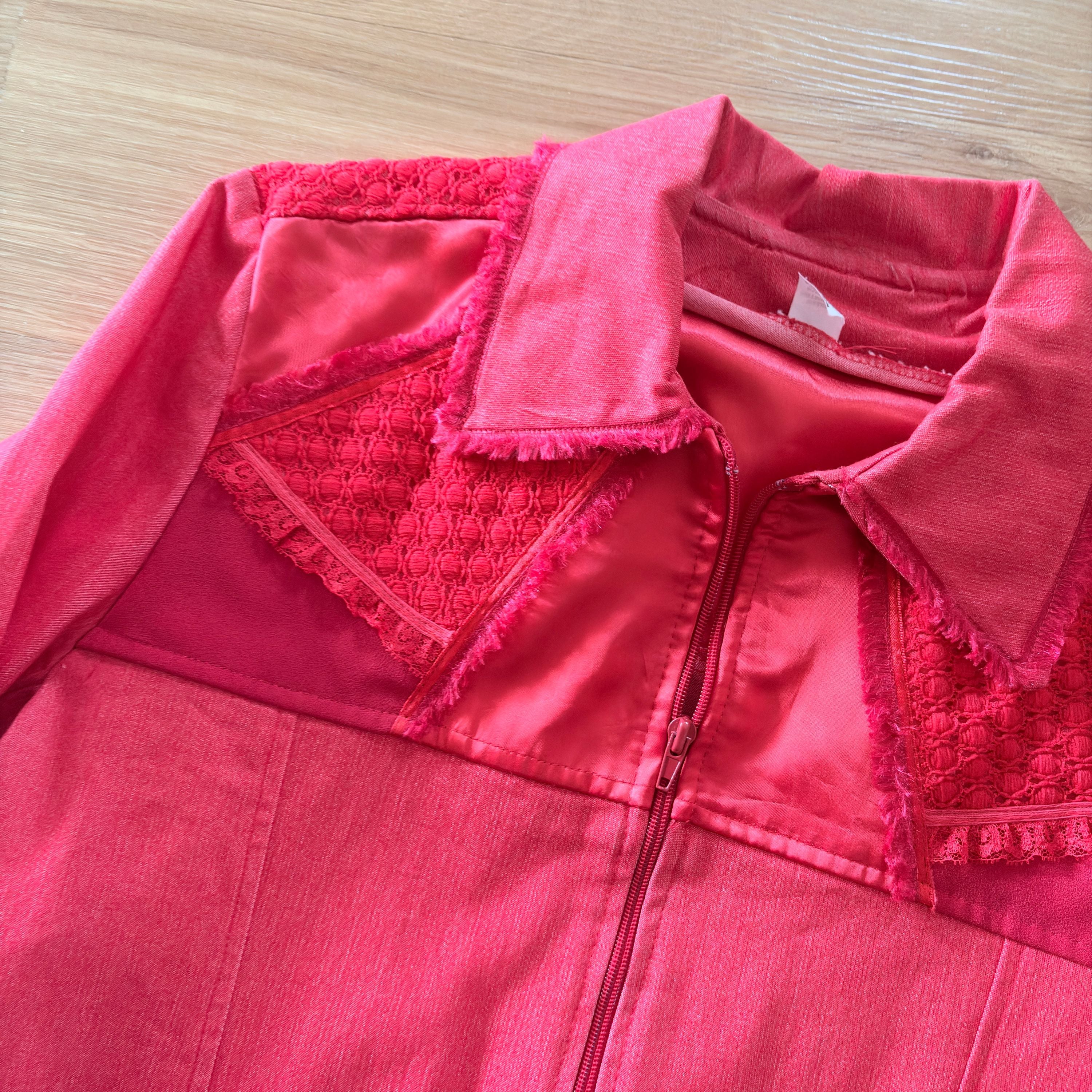 Romantic Red Stretch Denim Jacket