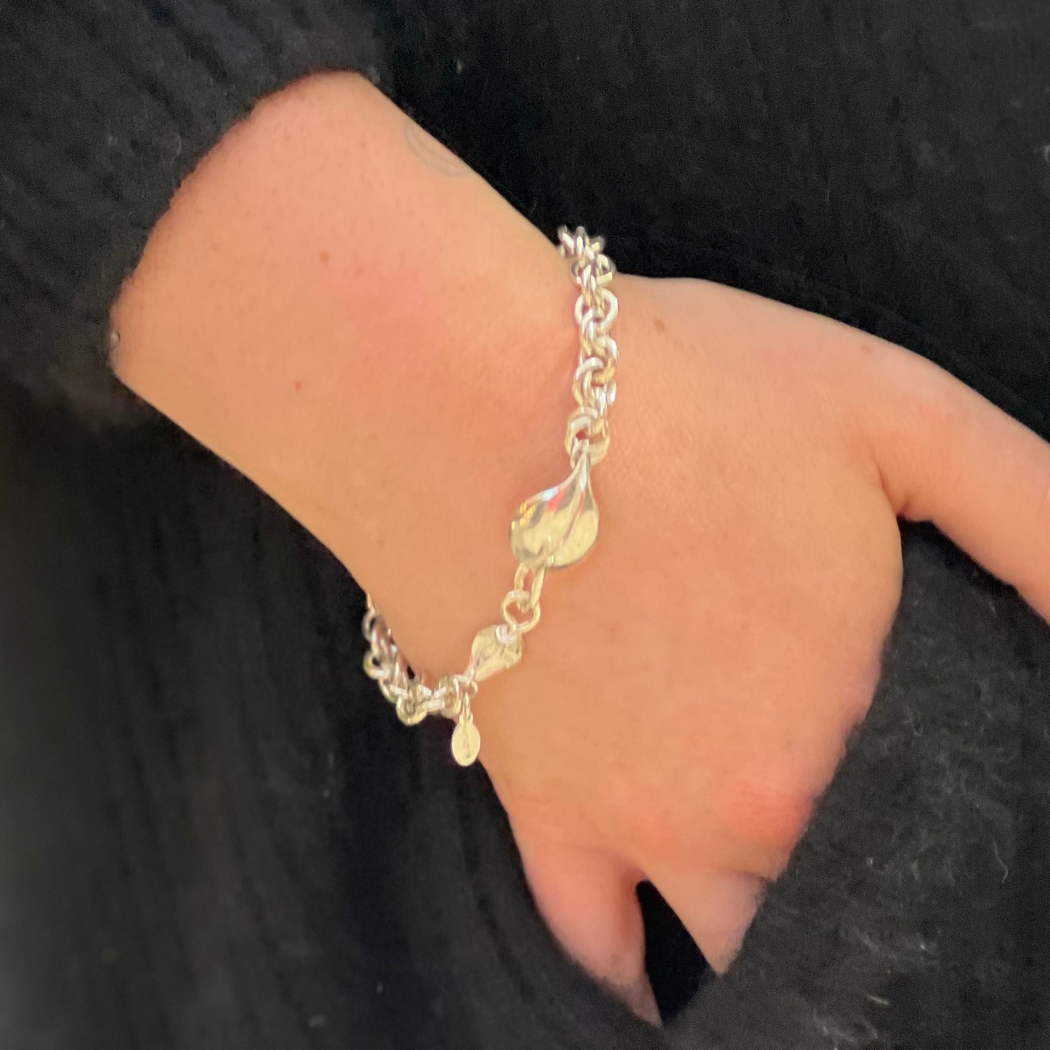 Sterling Silver Bracelet - "Flower" with leaf clasp