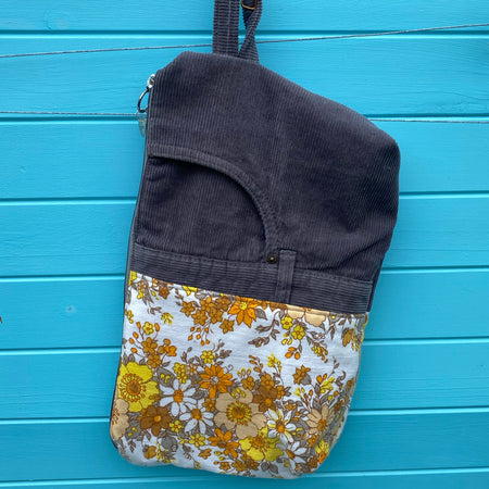 Wildflower Cord Pouch Cosmetic Everyday Bag Upcycled Vintage Fabrics & Denim