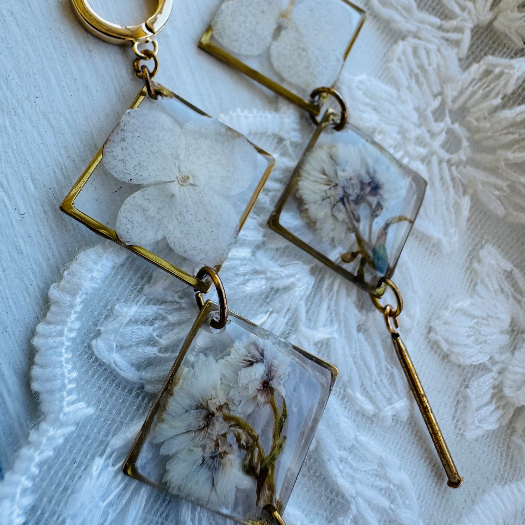 Floral double rhombus resin earrings