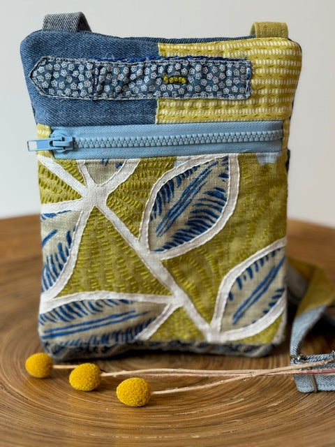 Crossbody Bag - Unique - Embroidered - Textile Art - Collage