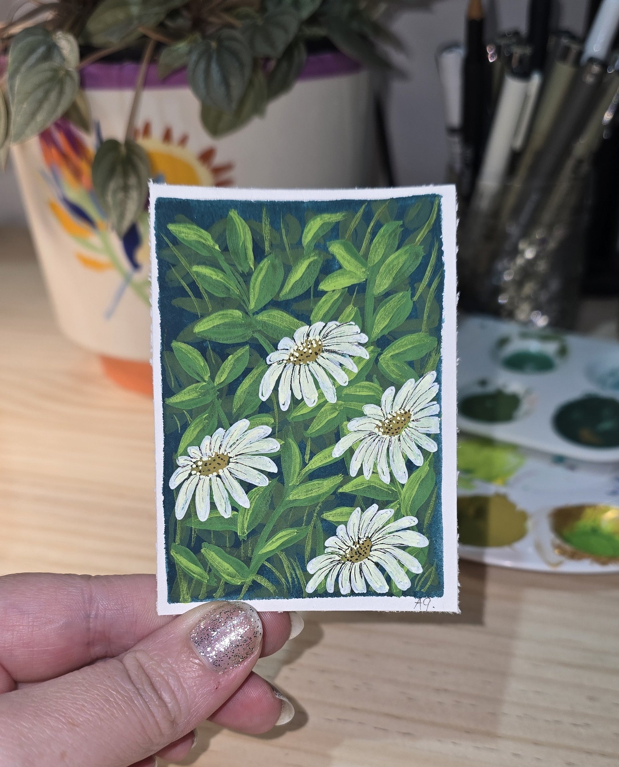 ACEO "Daisies #1" Mini Gouache 2.5x3.5 inches