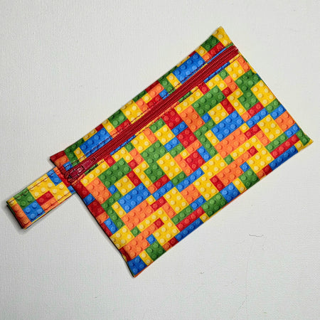 Mini Wet Bag, Colourful Building Block fabric, 15cms x 10cms