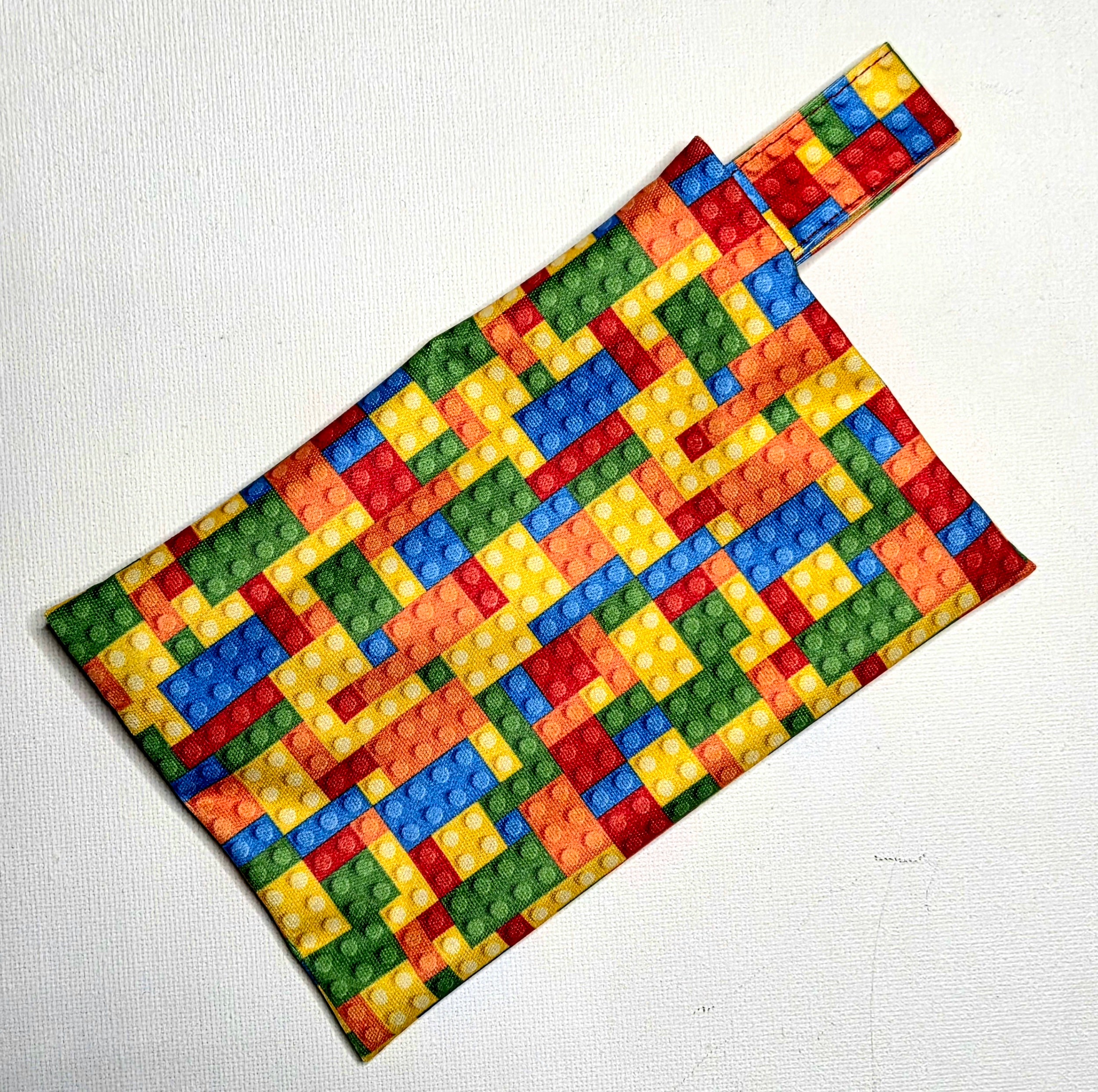 Mini Wet Bag, Colourful Building Block fabric, 15cms x 10cms