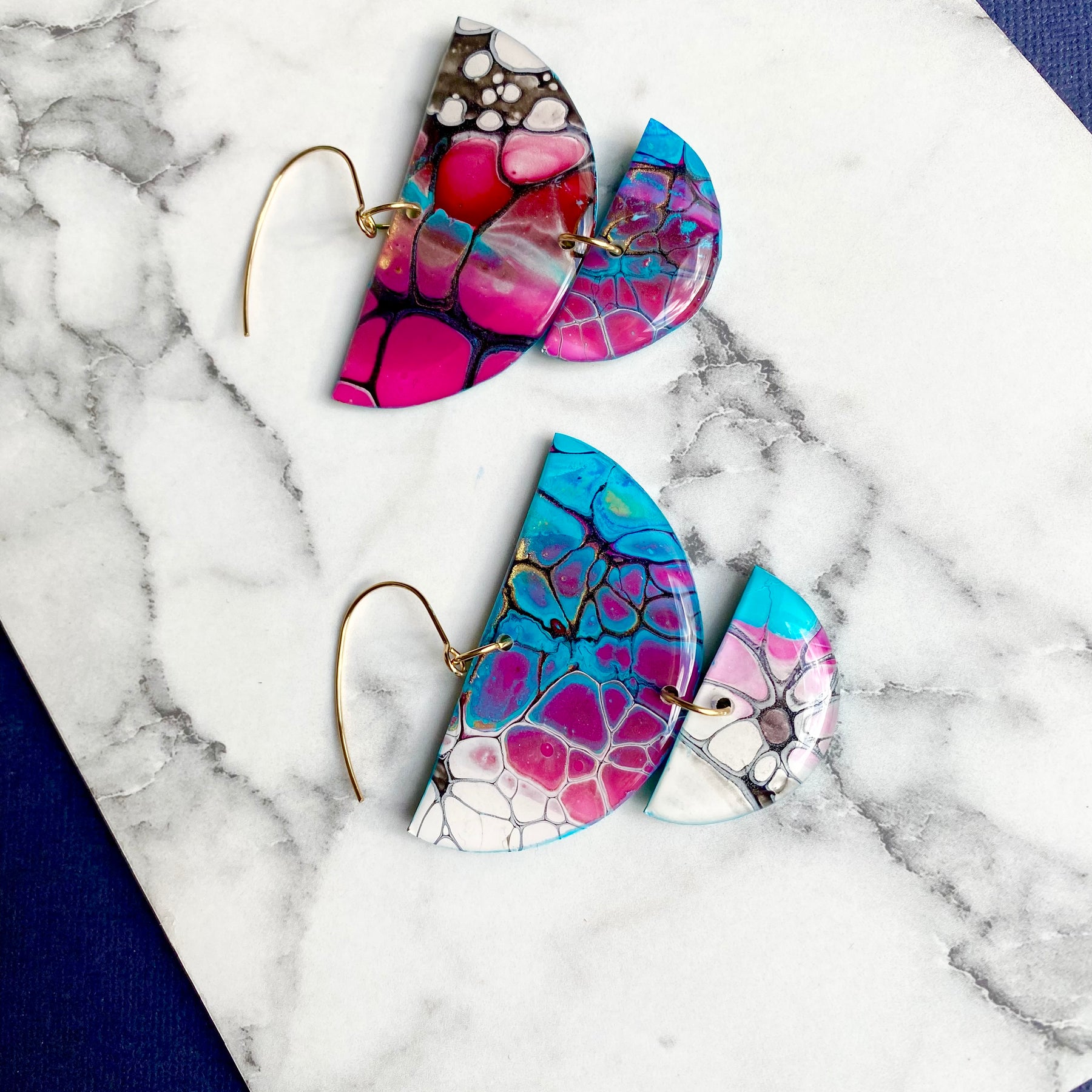 Magenta Turquoise Wearable Art Colourful Lightweight Earrings
