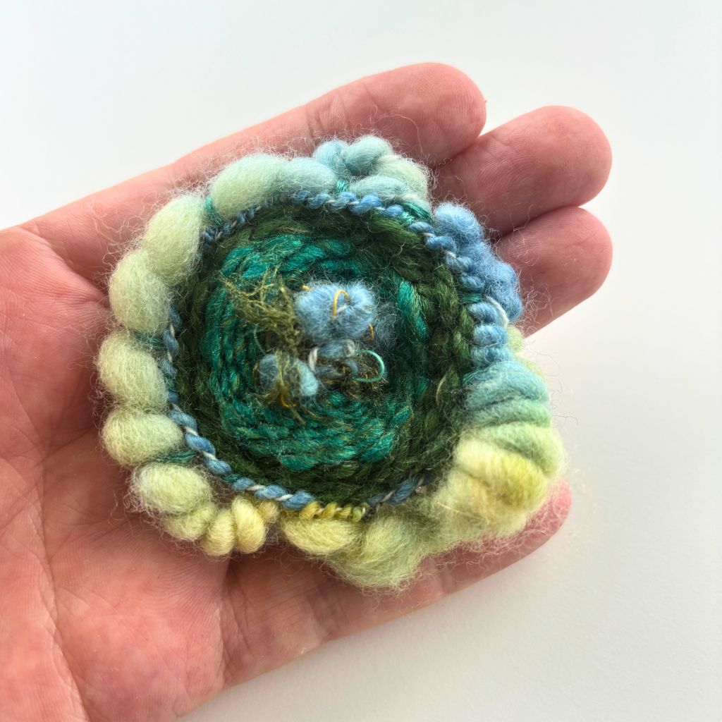 Handwoven Brooch - Green And Blue
