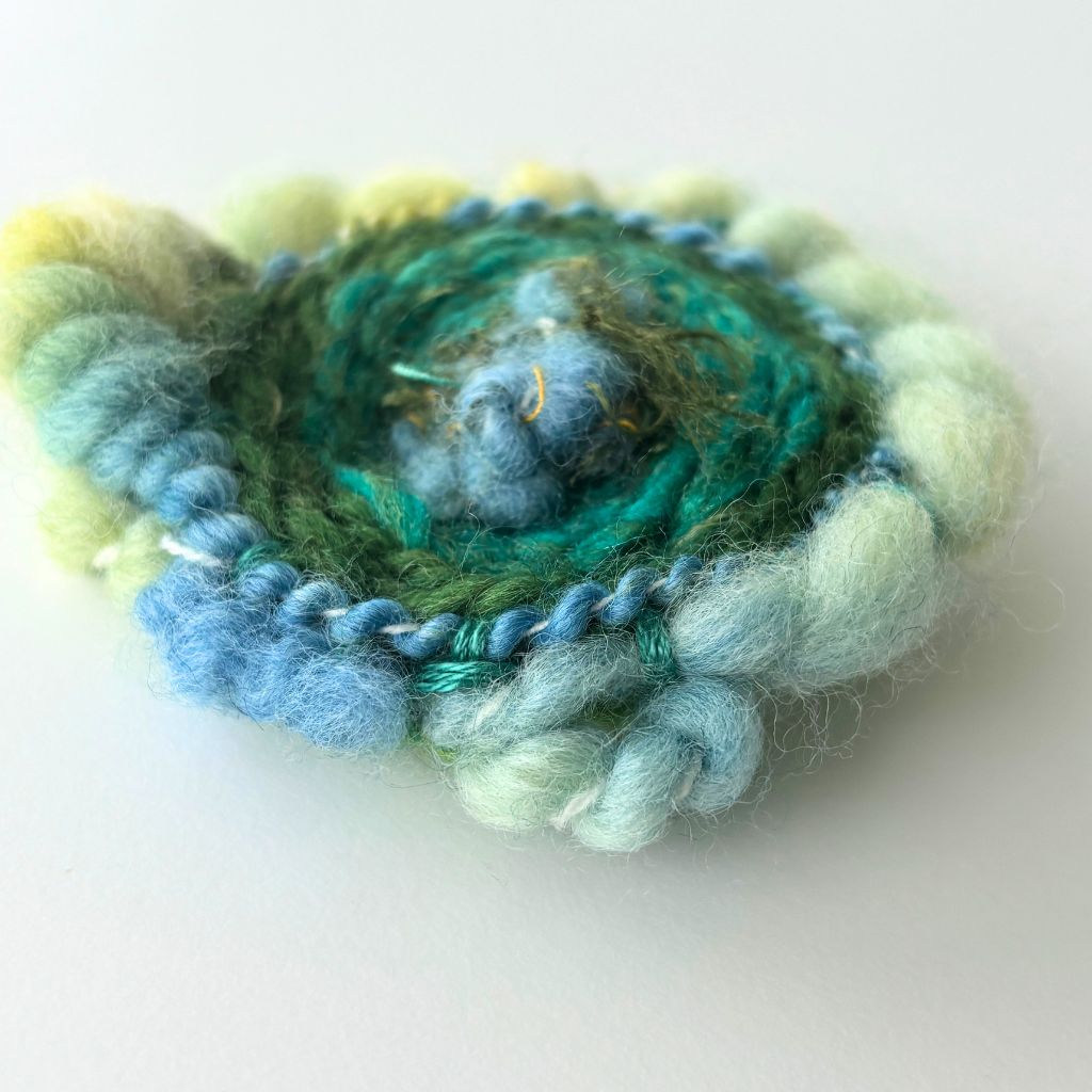 Handwoven Brooch - Green And Blue