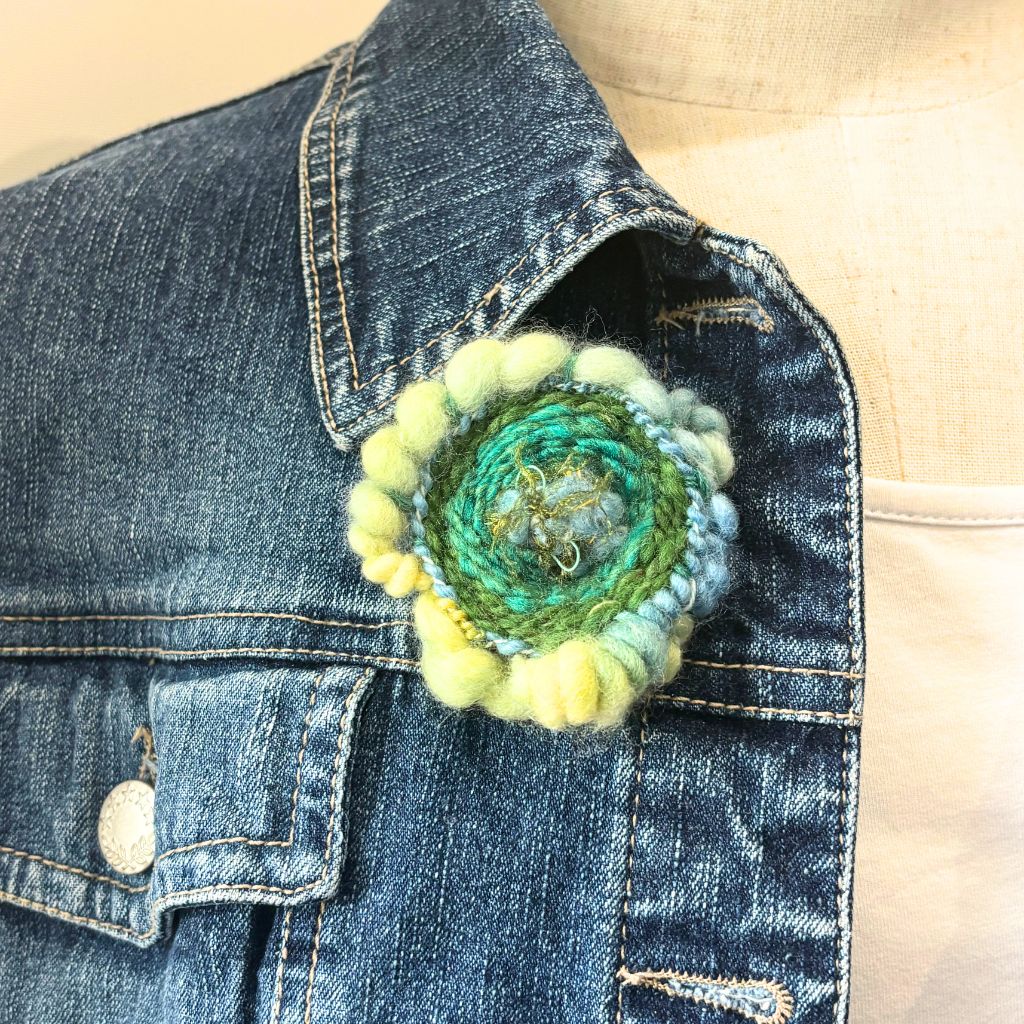 Handwoven Brooch - Green And Blue