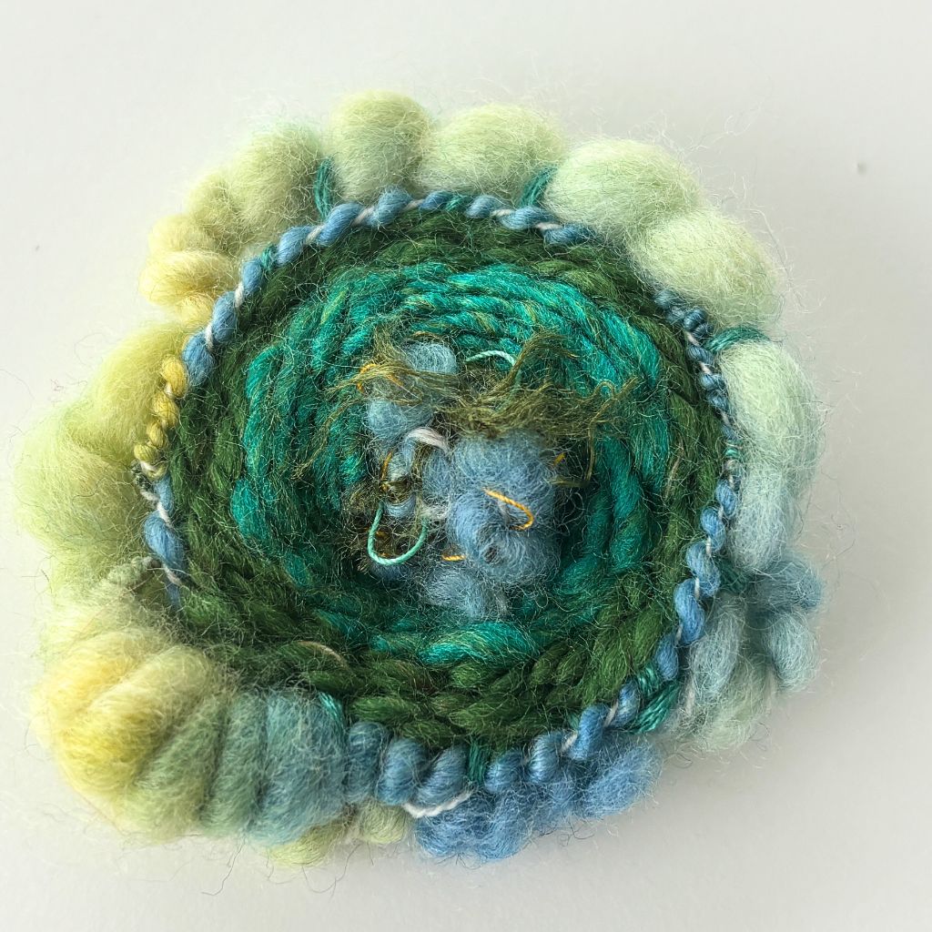 Handwoven Brooch - Green And Blue