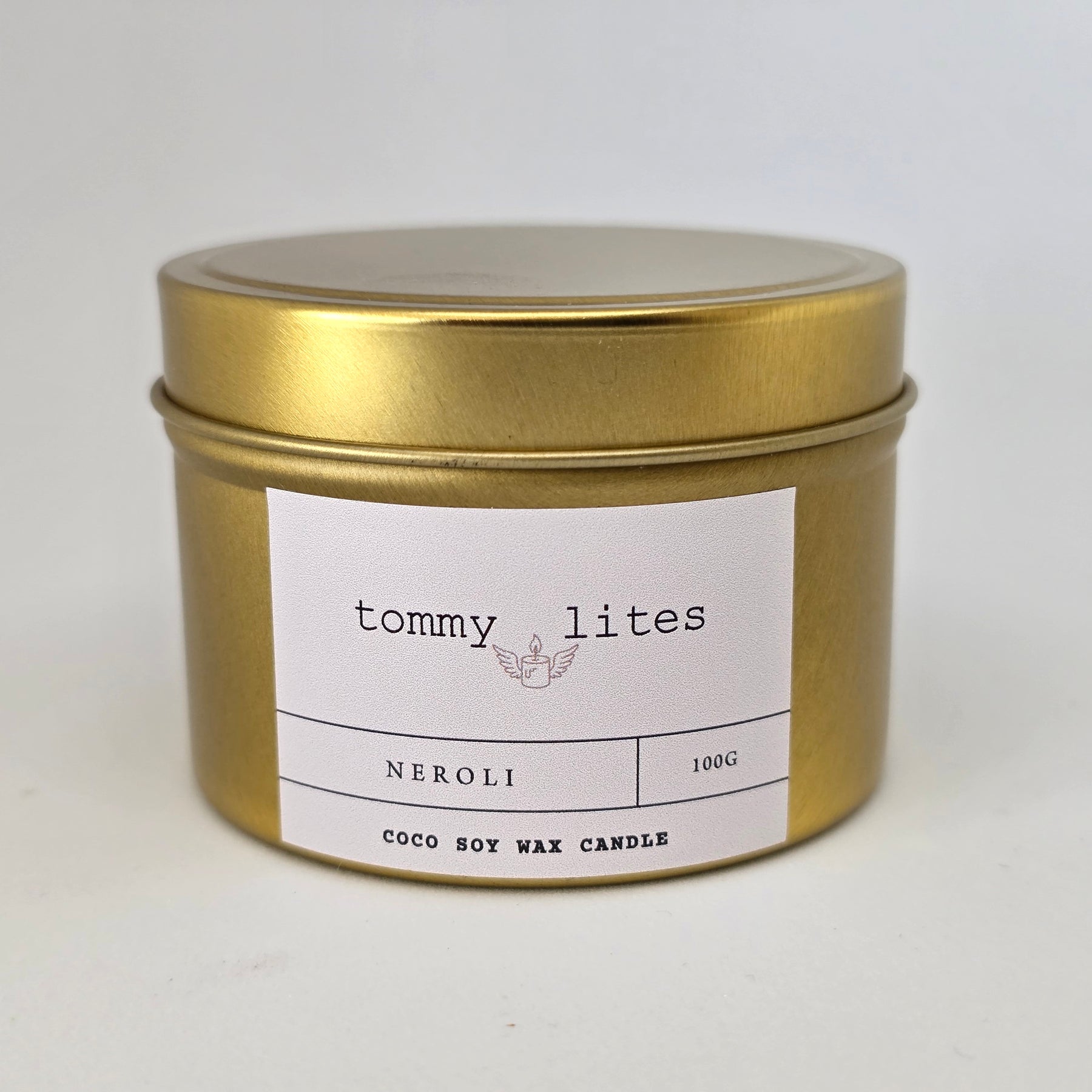 Gold tin Coco Soy wax candle -Neroli