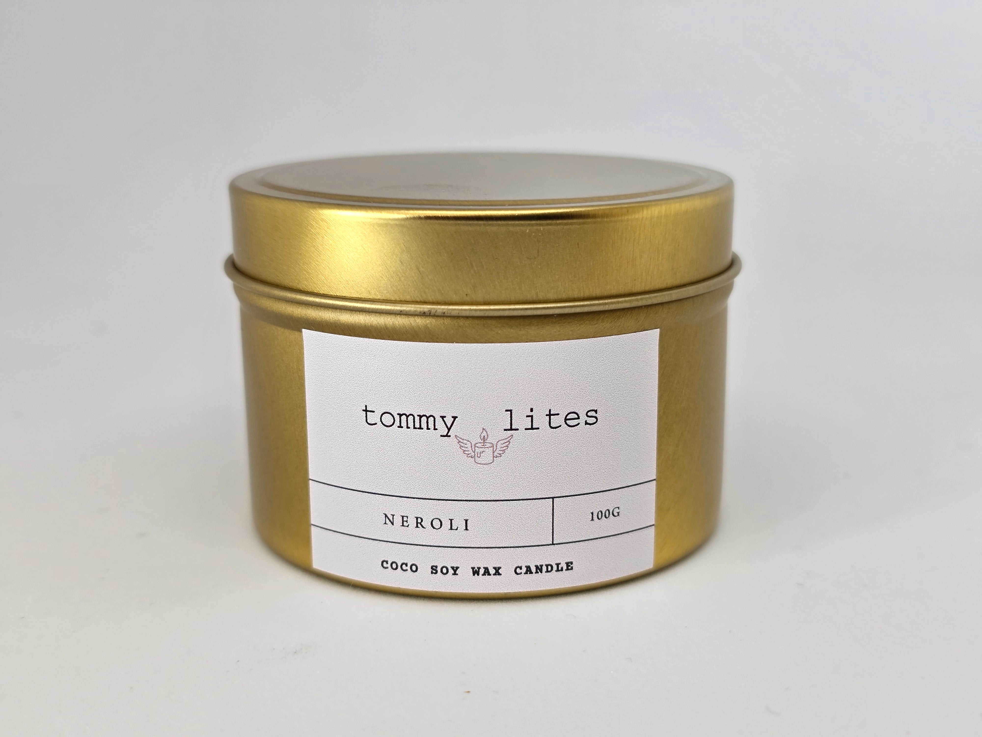 Gold tin Coco Soy wax candle -Neroli
