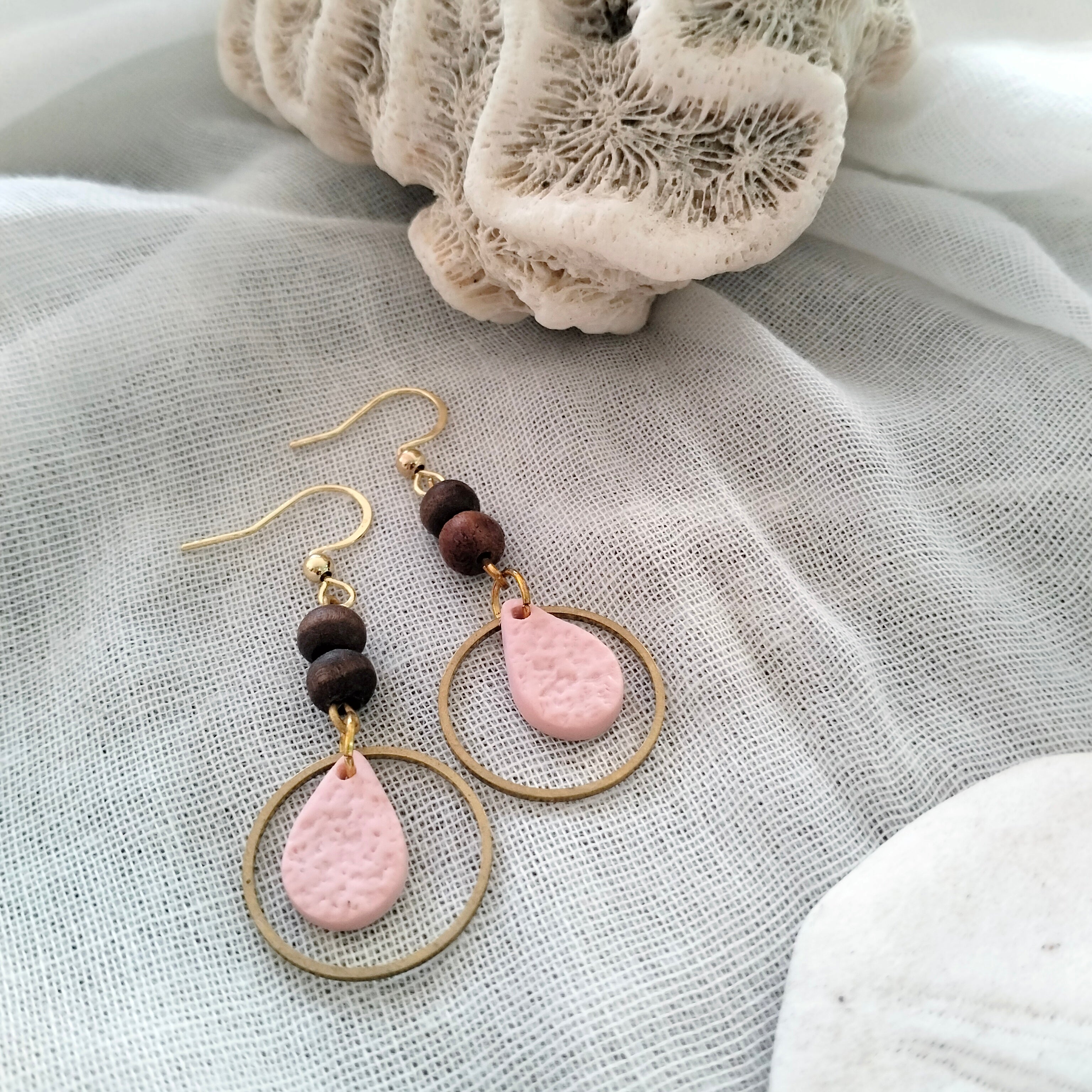 Earrings - Textured Teardrops and Wood - Artful Dangles