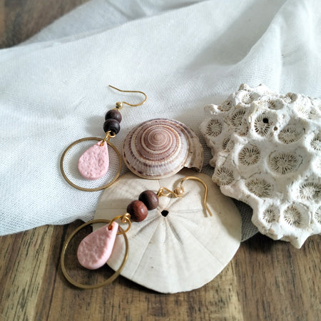 Earrings - Textured Teardrops and Wood - Artful Dangles