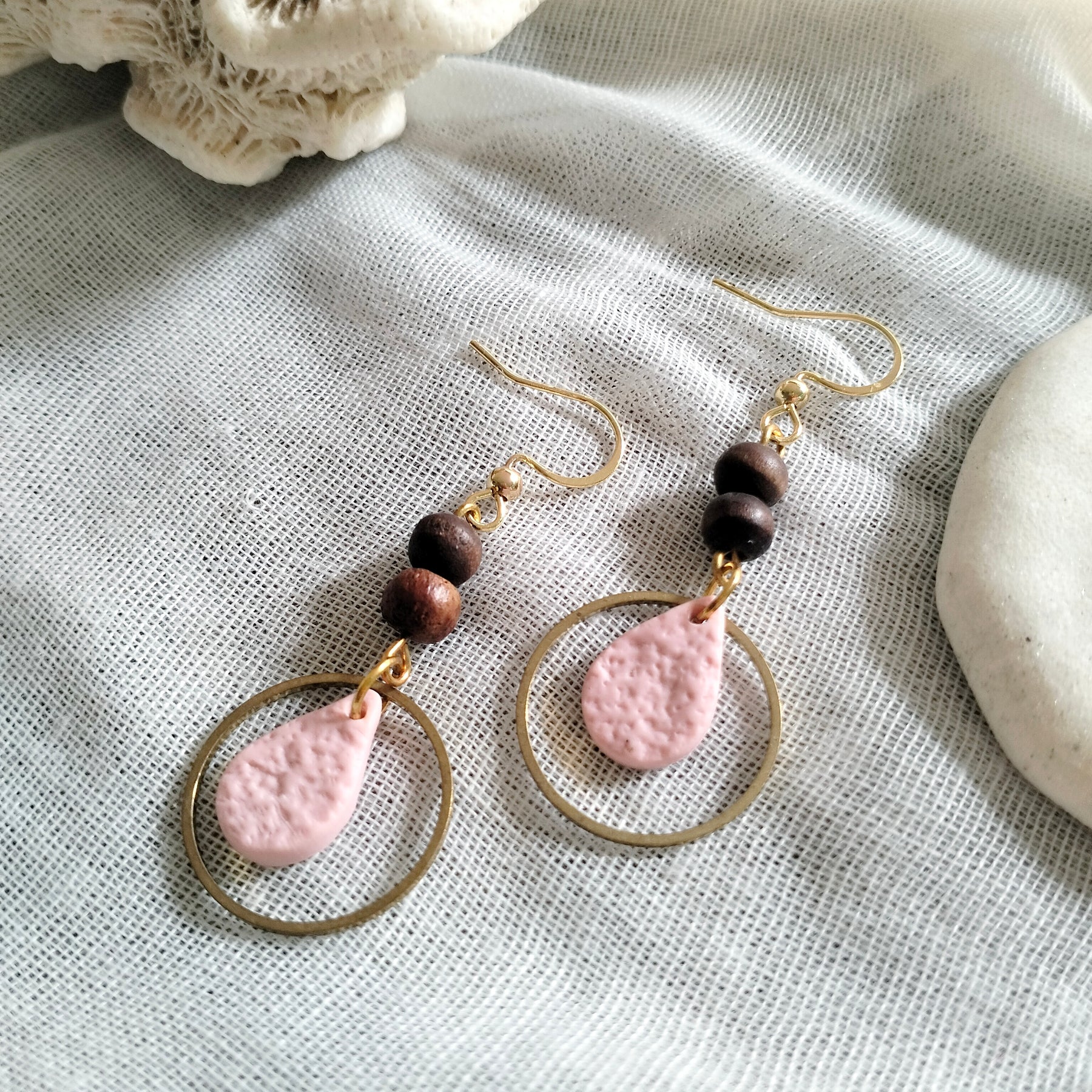 Earrings - Textured Teardrops and Wood - Artful Dangles