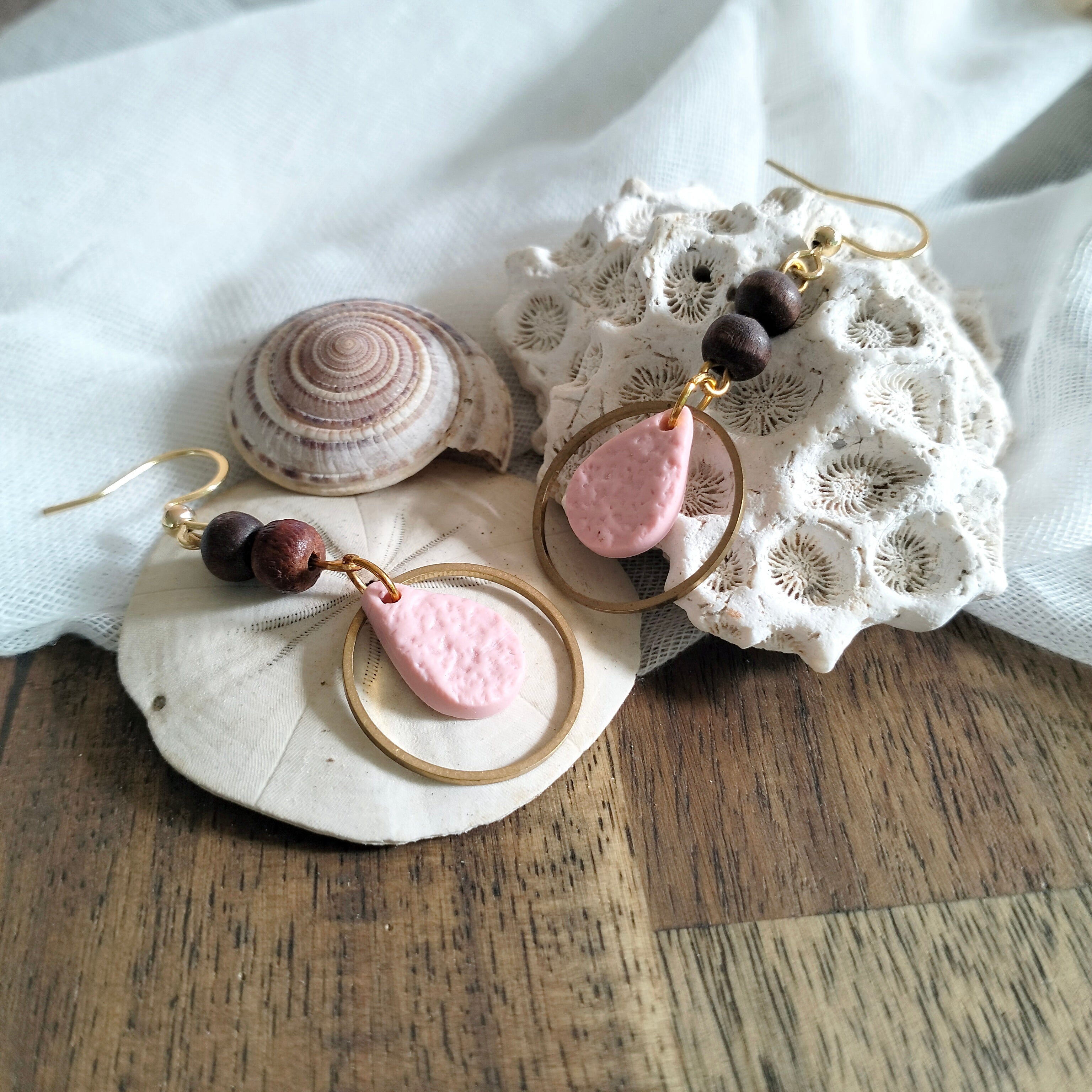 Earrings - Textured Teardrops and Wood - Artful Dangles