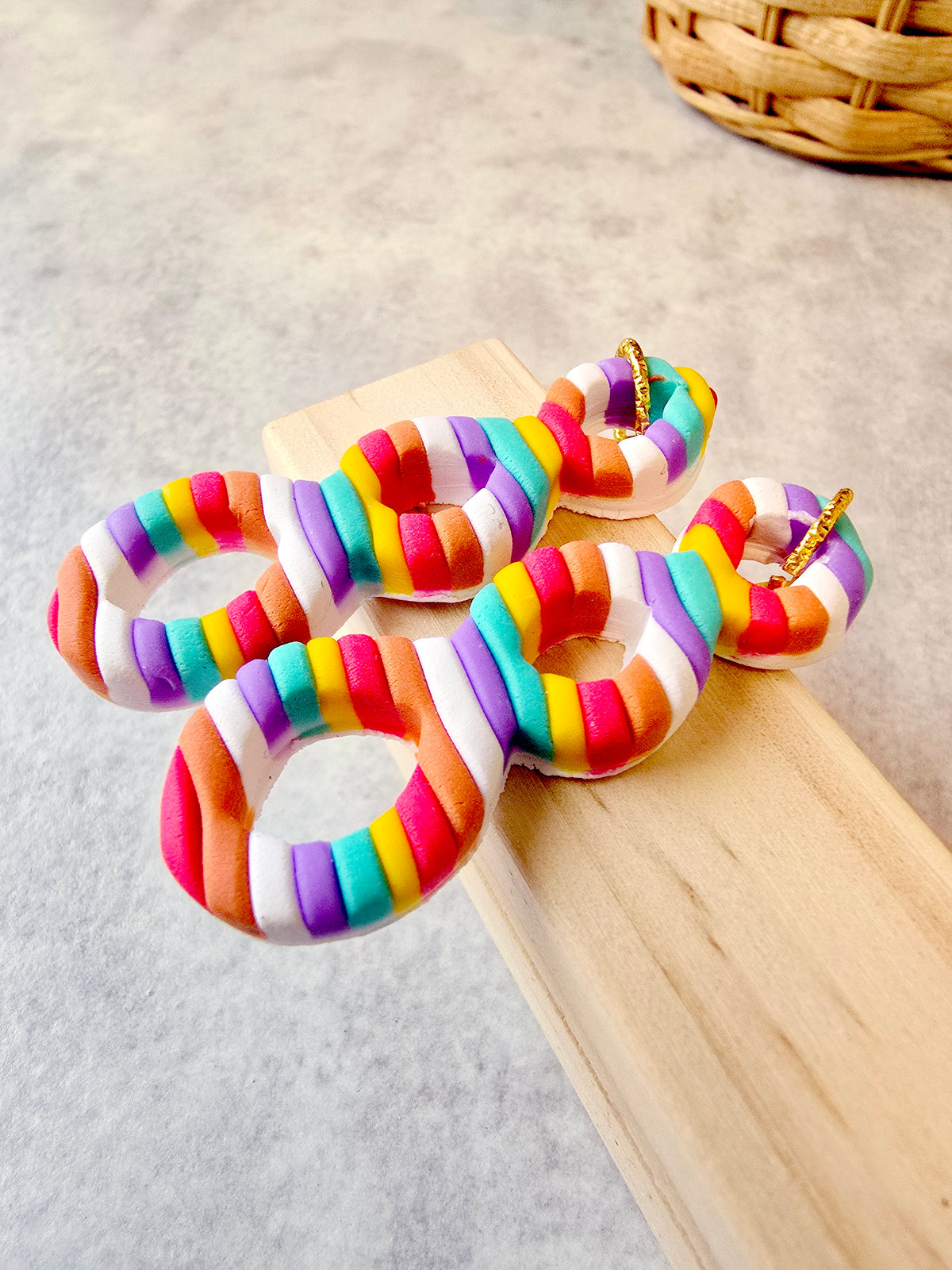 Candy Striped Triple Loop Cutout Drop Earrings