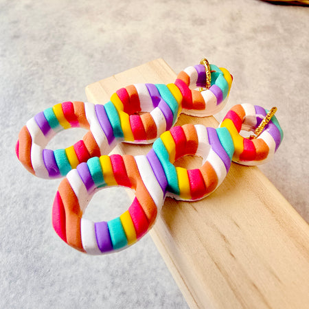 Candy Striped Triple Loop Cutout Drop Earrings
