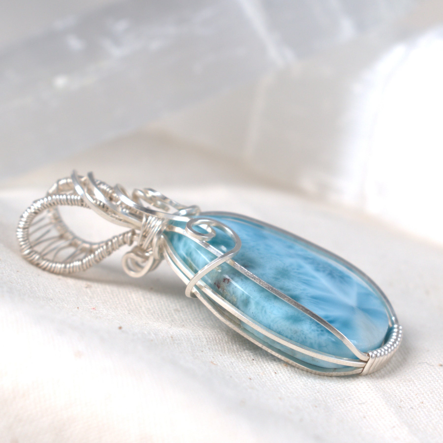 Caribbean Lace - Wire-Wrapped Larimar Pendant