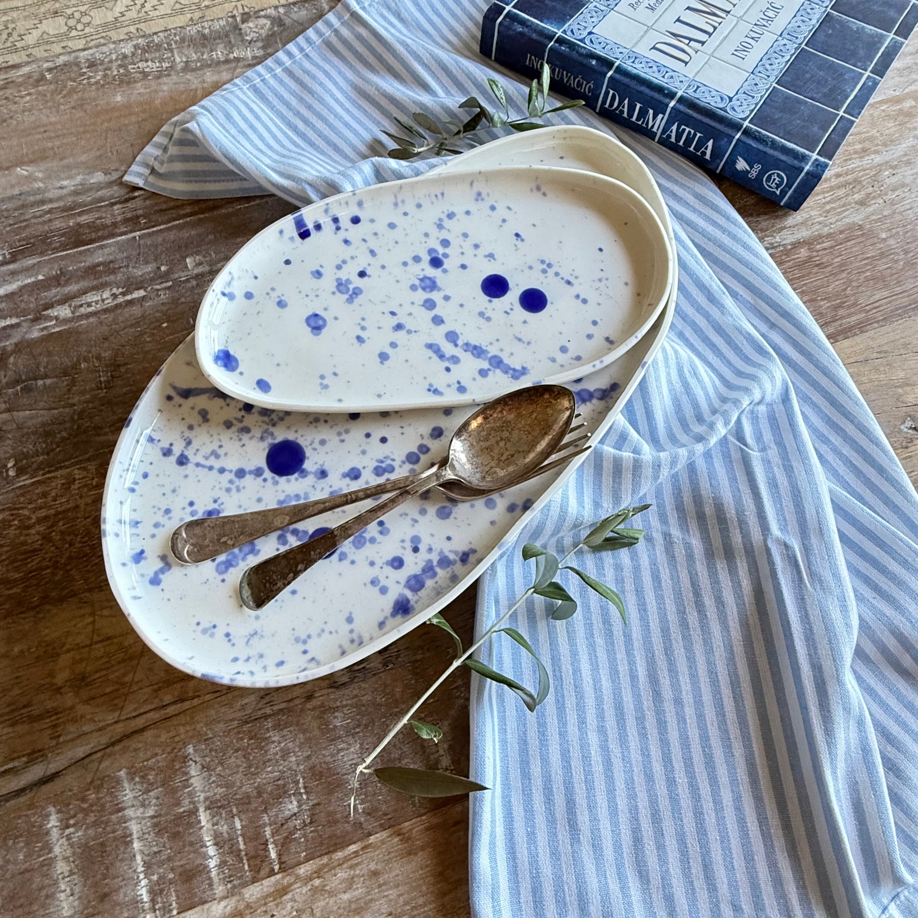 Ink Porcelain Serving Platters | Indigo Stories Collection | Blue | White