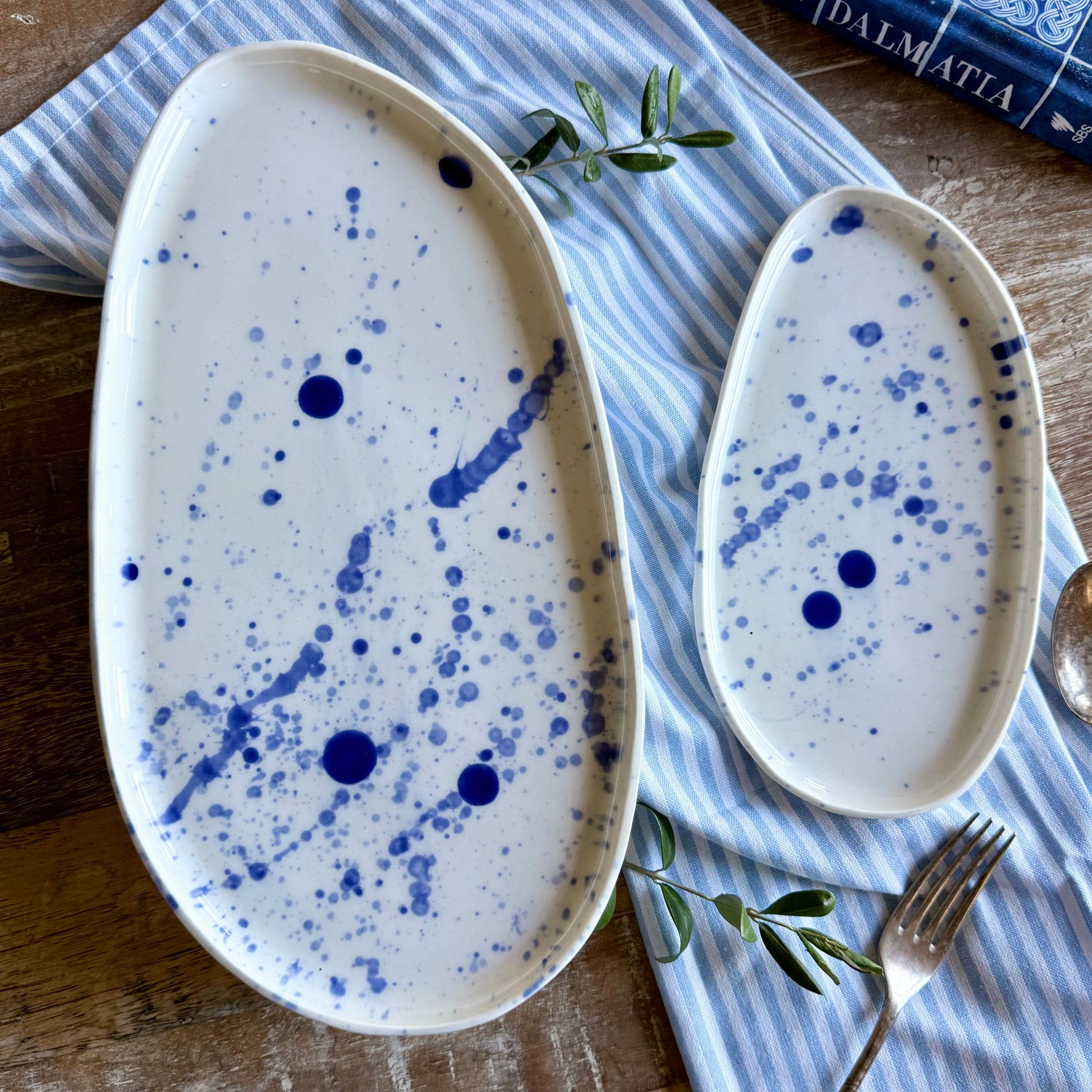 Ink Porcelain Serving Platters | Indigo Stories Collection | Blue | White