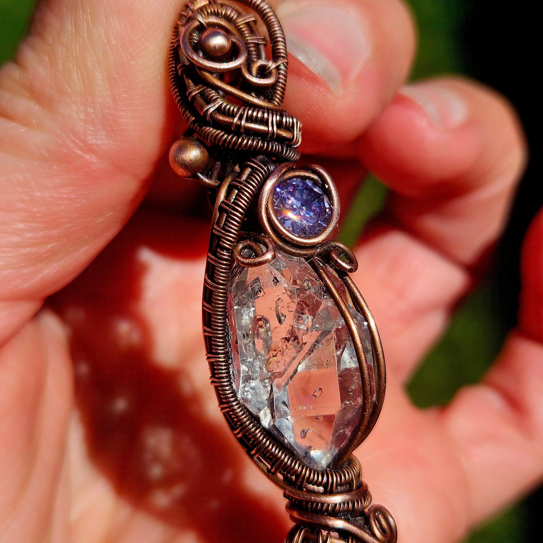 Copper Amethyst, Herkimer Diamond & Lavender Zirconia Pendant