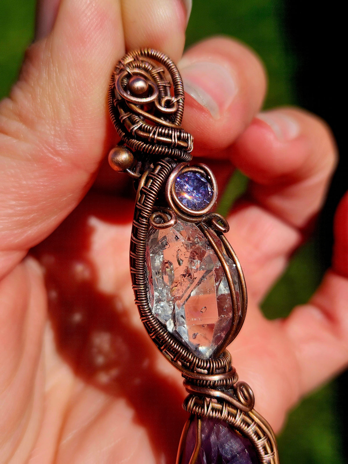 Copper Amethyst, Herkimer Diamond & Lavender Zirconia Pendant
