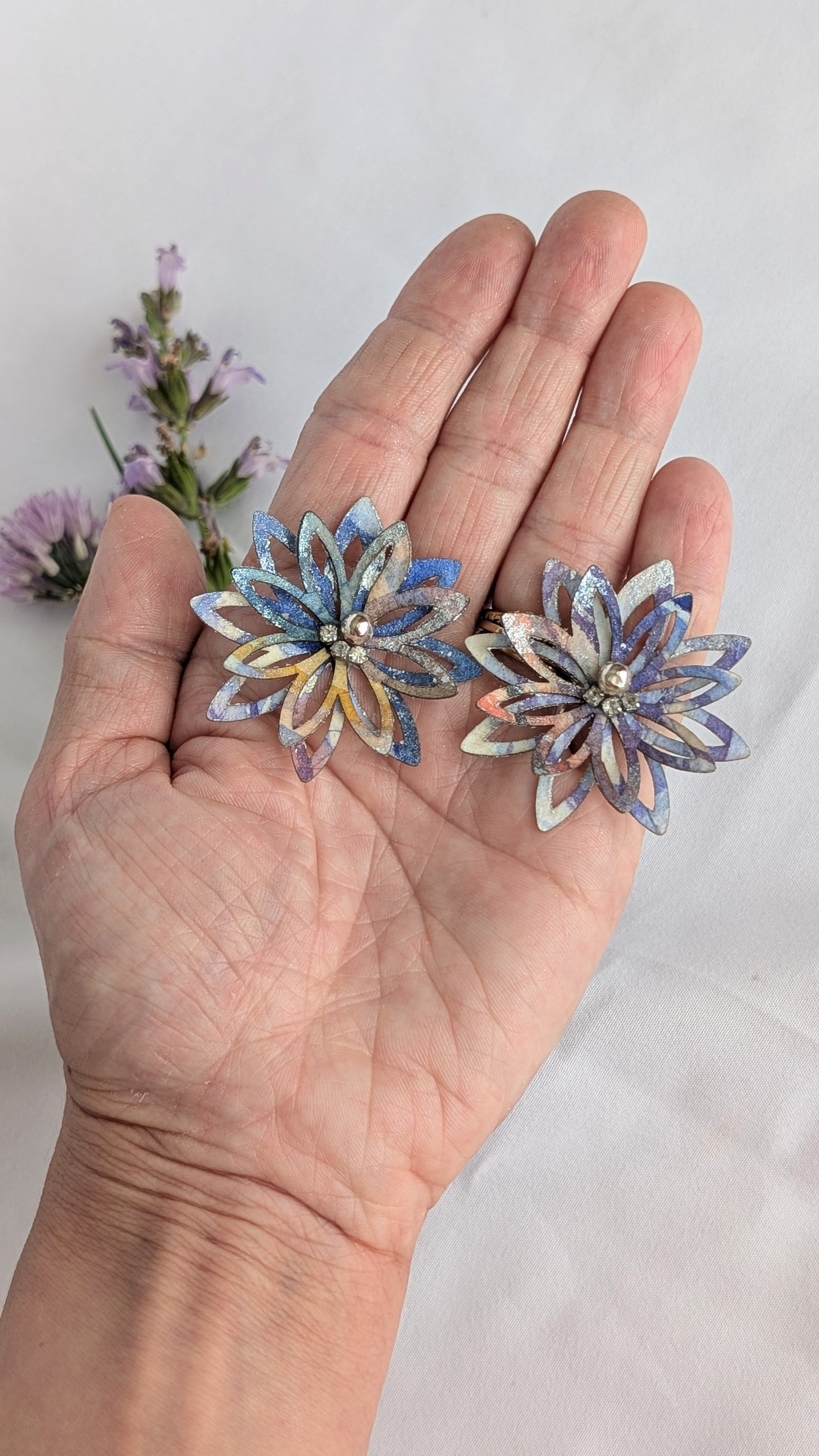 Handmade Watercolour Floral Earrings – Lobe or Helix Piercing