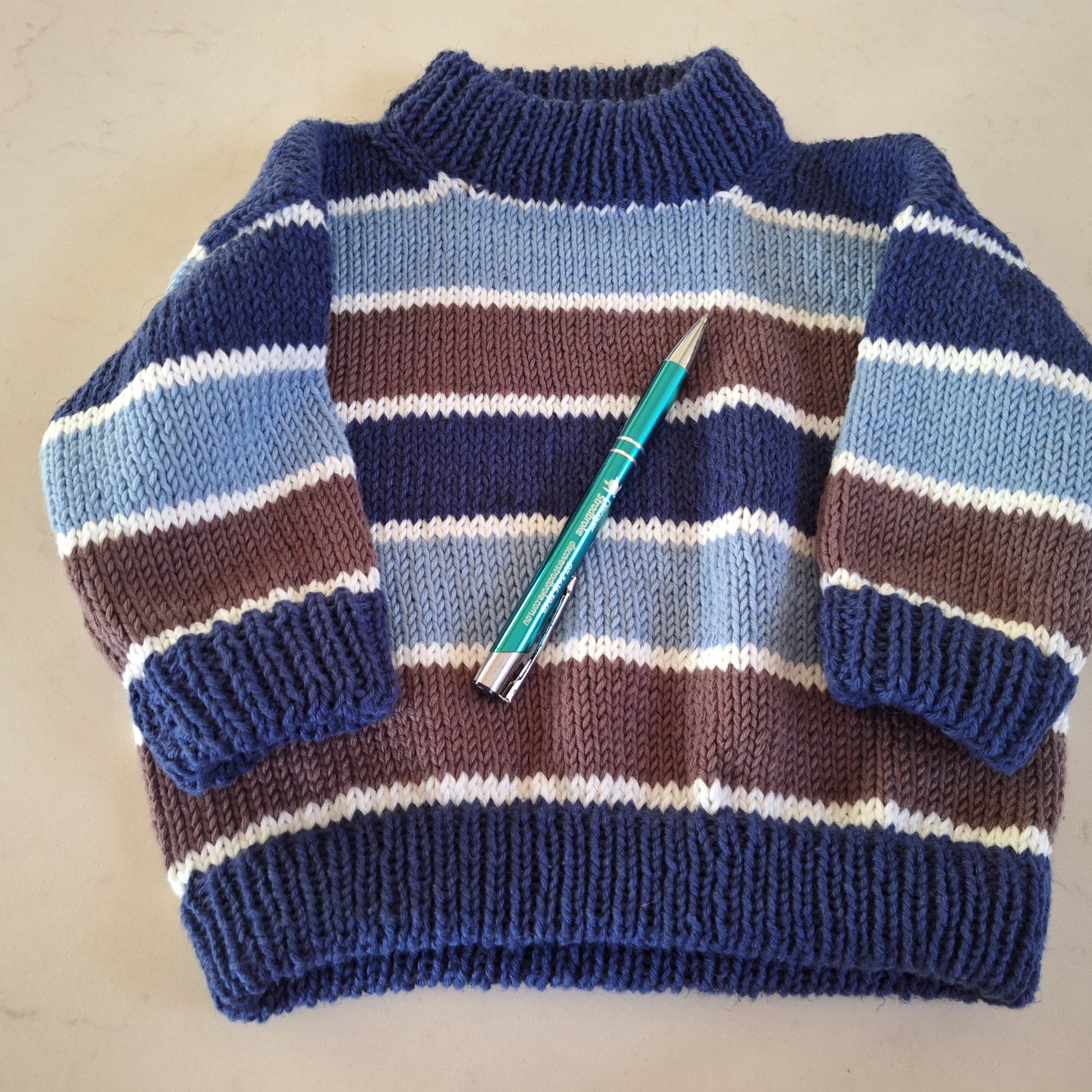 Tiny 'Baby Brownie' Handknitted Sweater in Blue 1-3 mths