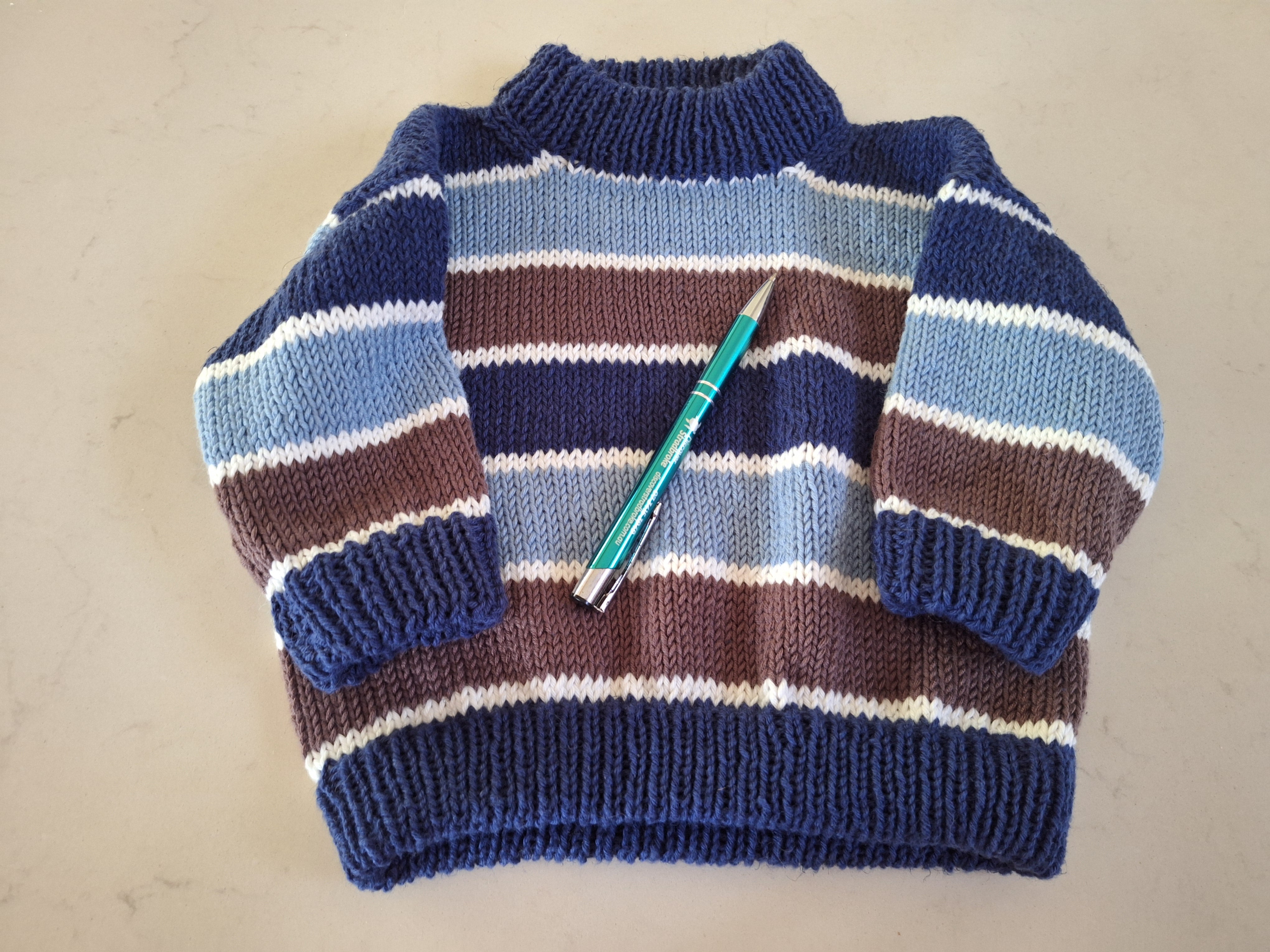 Tiny 'Baby Brownie' Handknitted Sweater in Blue 1-3 mths