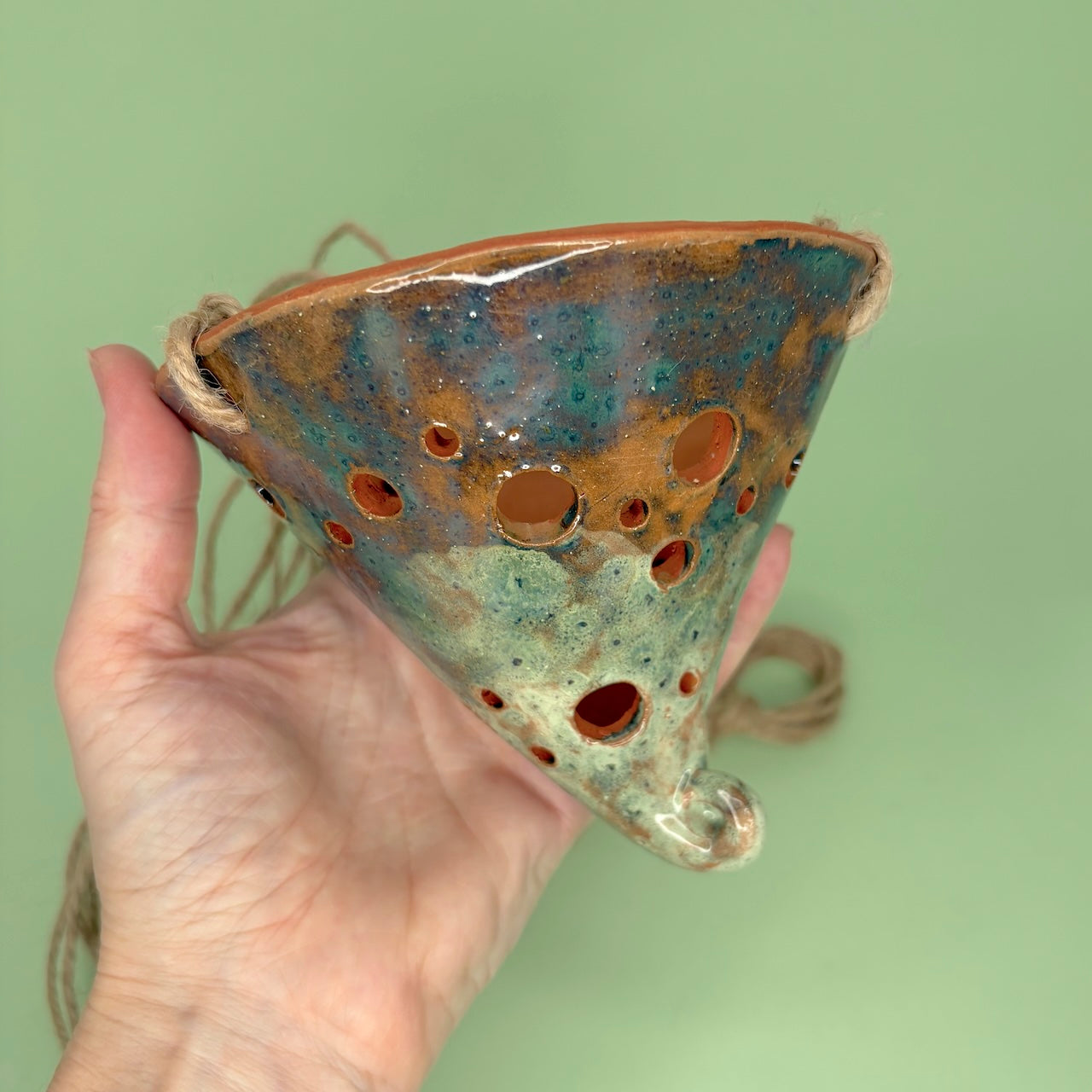 Ceramic hanging shallow cone orchid pot