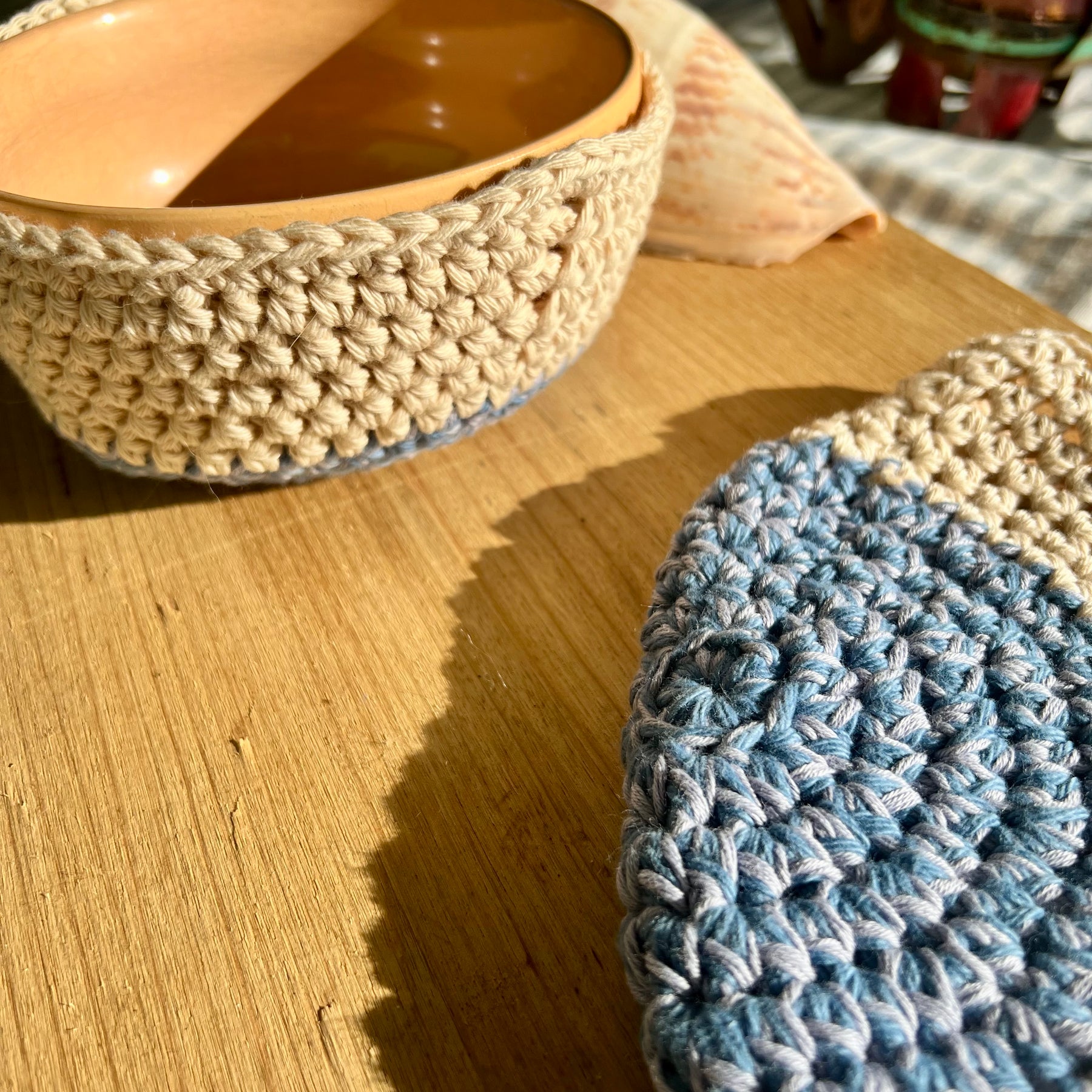 Crochet Bowl Cozy Set of 2 - Handmade Cotton Bowl Holders -  Housewarming Gift