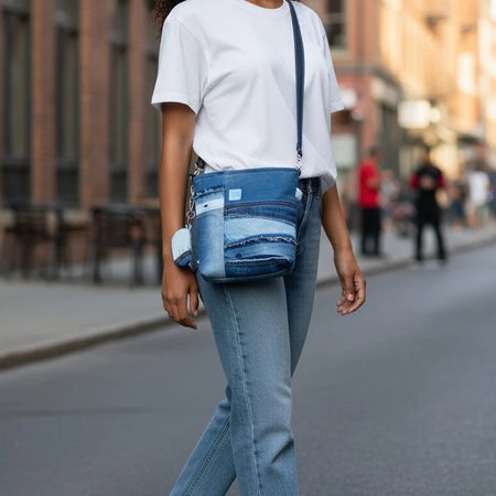 Recycled Denim Unisex Crossbody Bag
