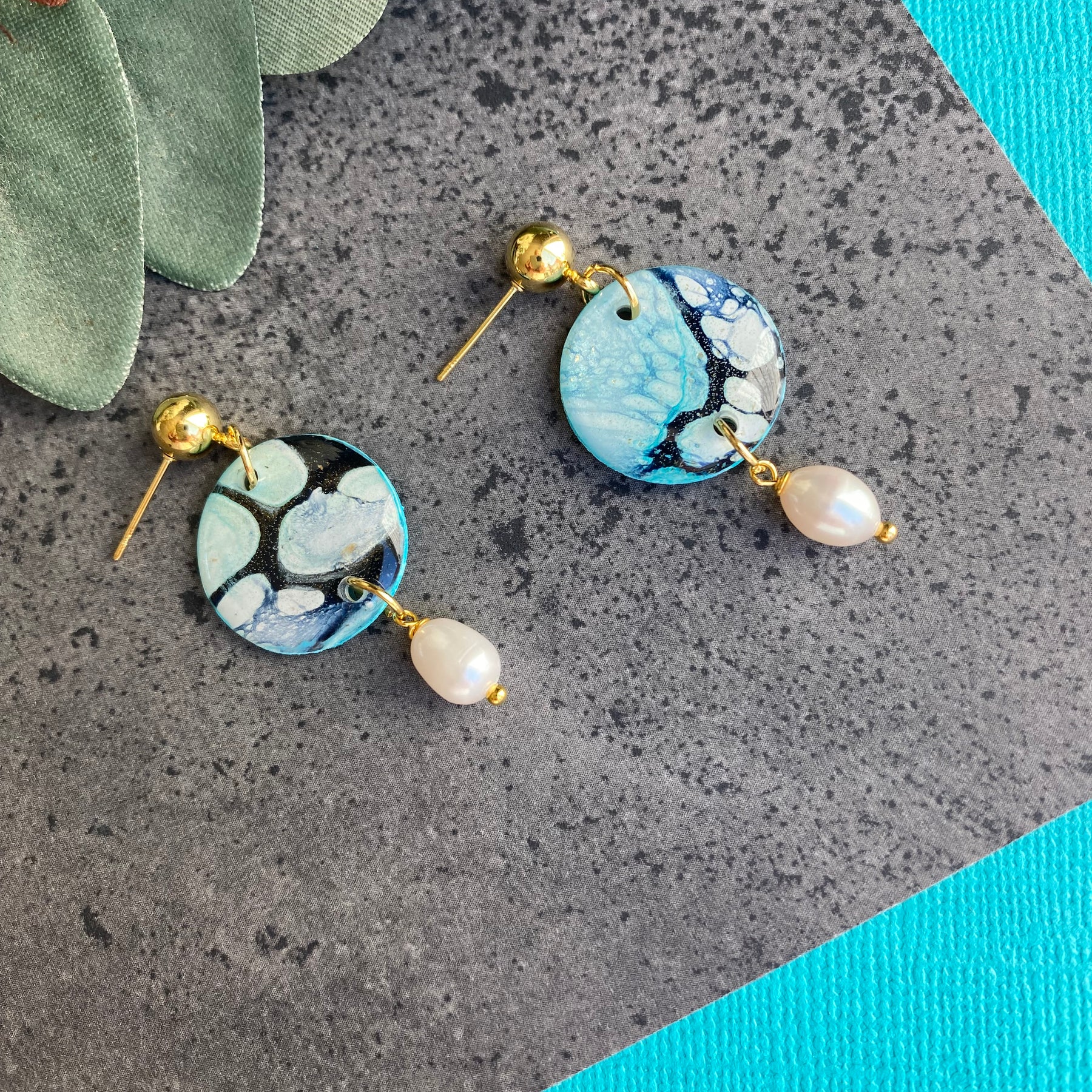 Soft Turquoise Stud Earrings with Freshwater Pearls