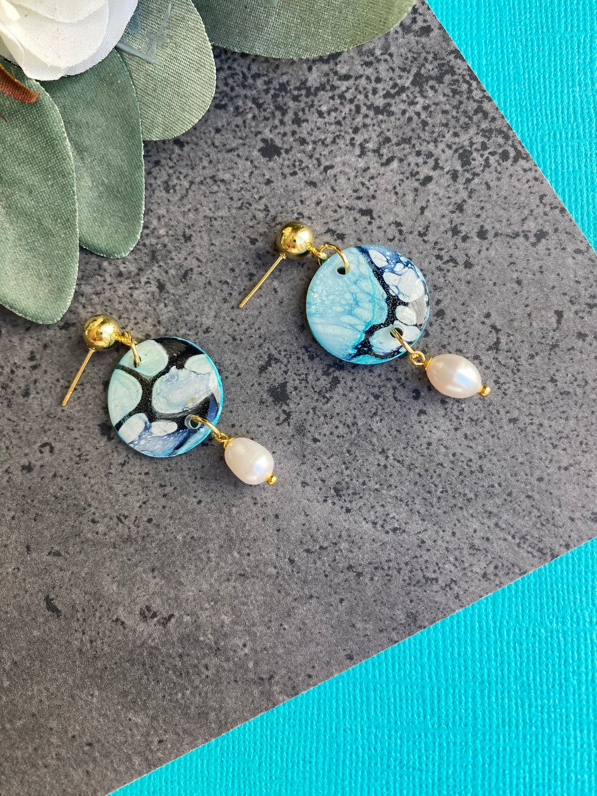 Soft Turquoise Stud Earrings with Freshwater Pearls