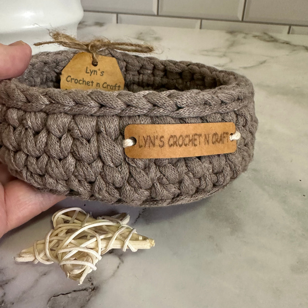 Trinket size Beige Crochet Basket