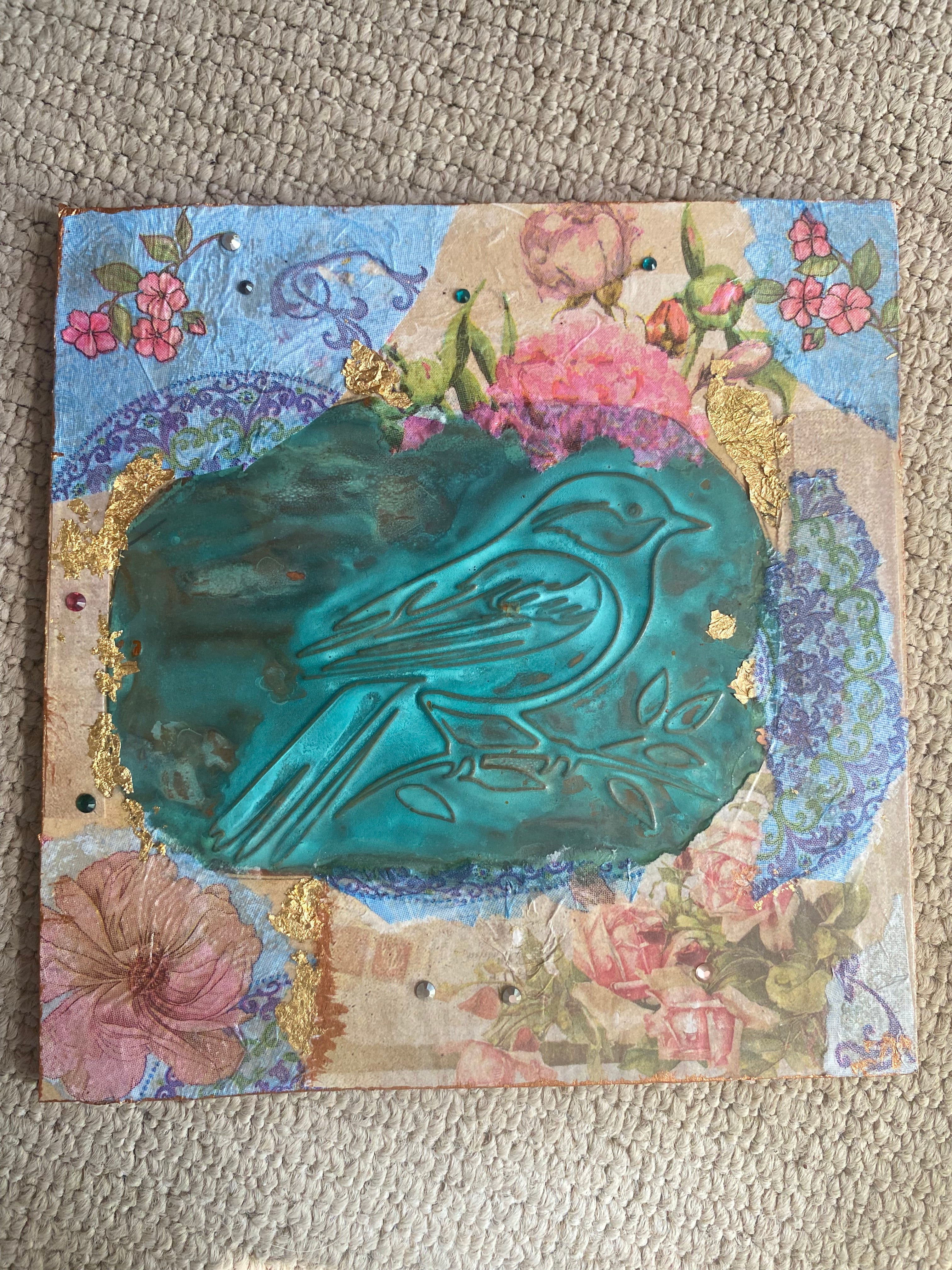 Shabby chic, copper artwork , wall hanging