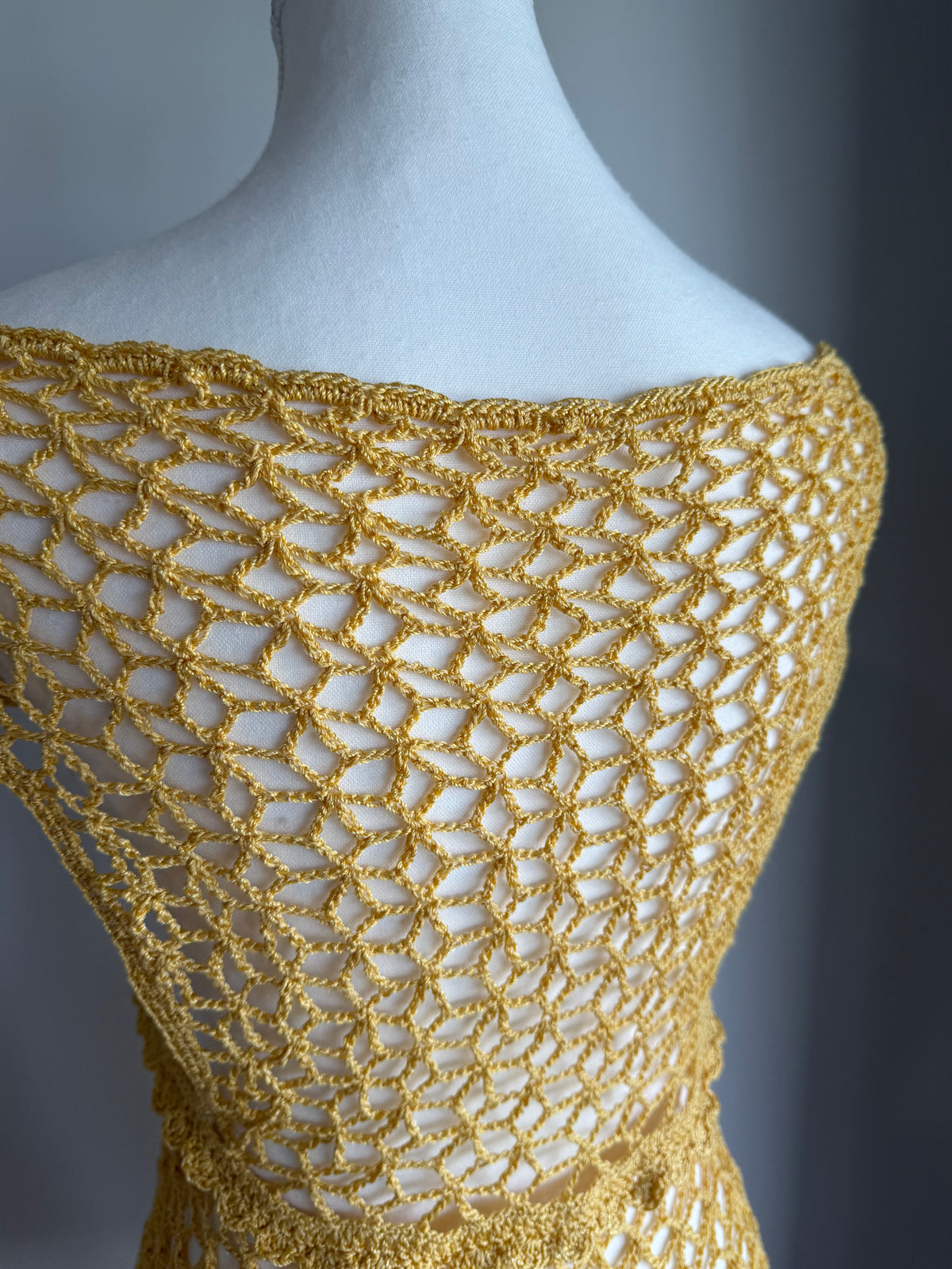 Golden Lace Crochet Dress