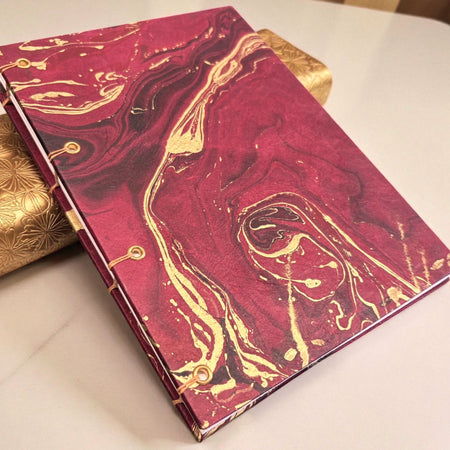 Handmade Lay Flat Coptic Stitch Journal, Marbelled Paper Cover