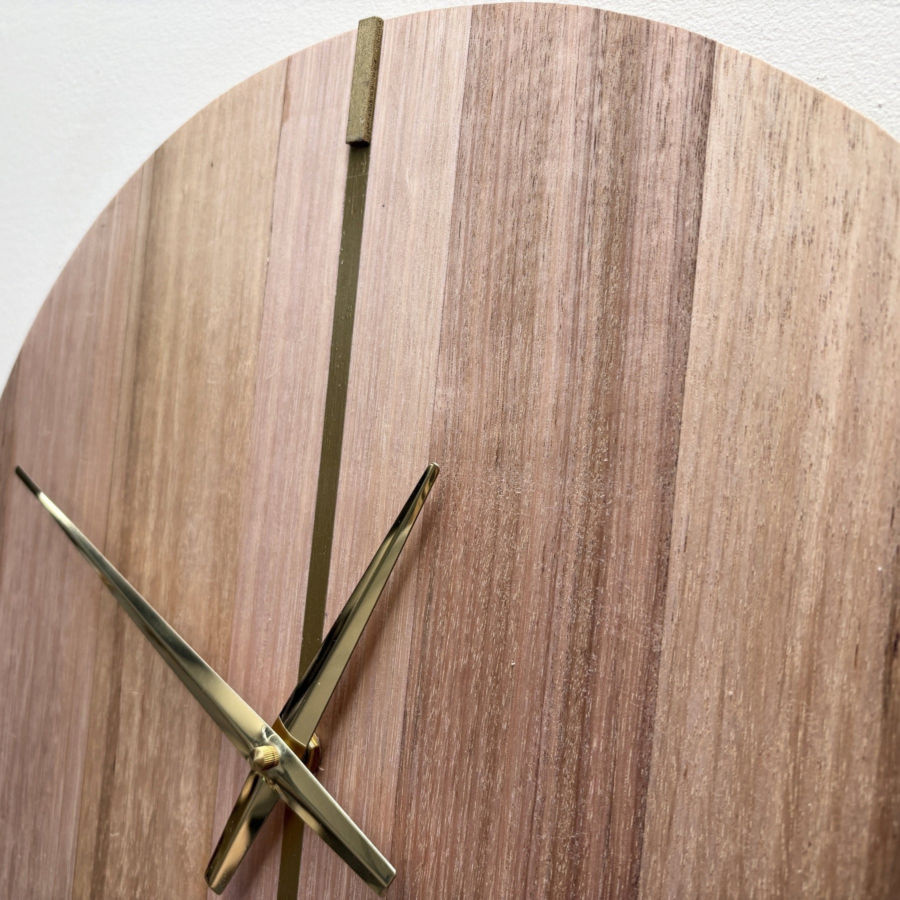 Meridian – Handmade Tasmanian Oak Wall Clock | Brass Coloured Inlay, No Numerals, Silent Movement | 30cm or 40cm