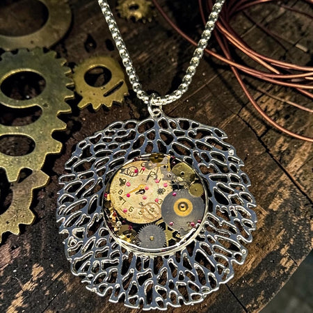 Steampunk watch parts pendant necklace