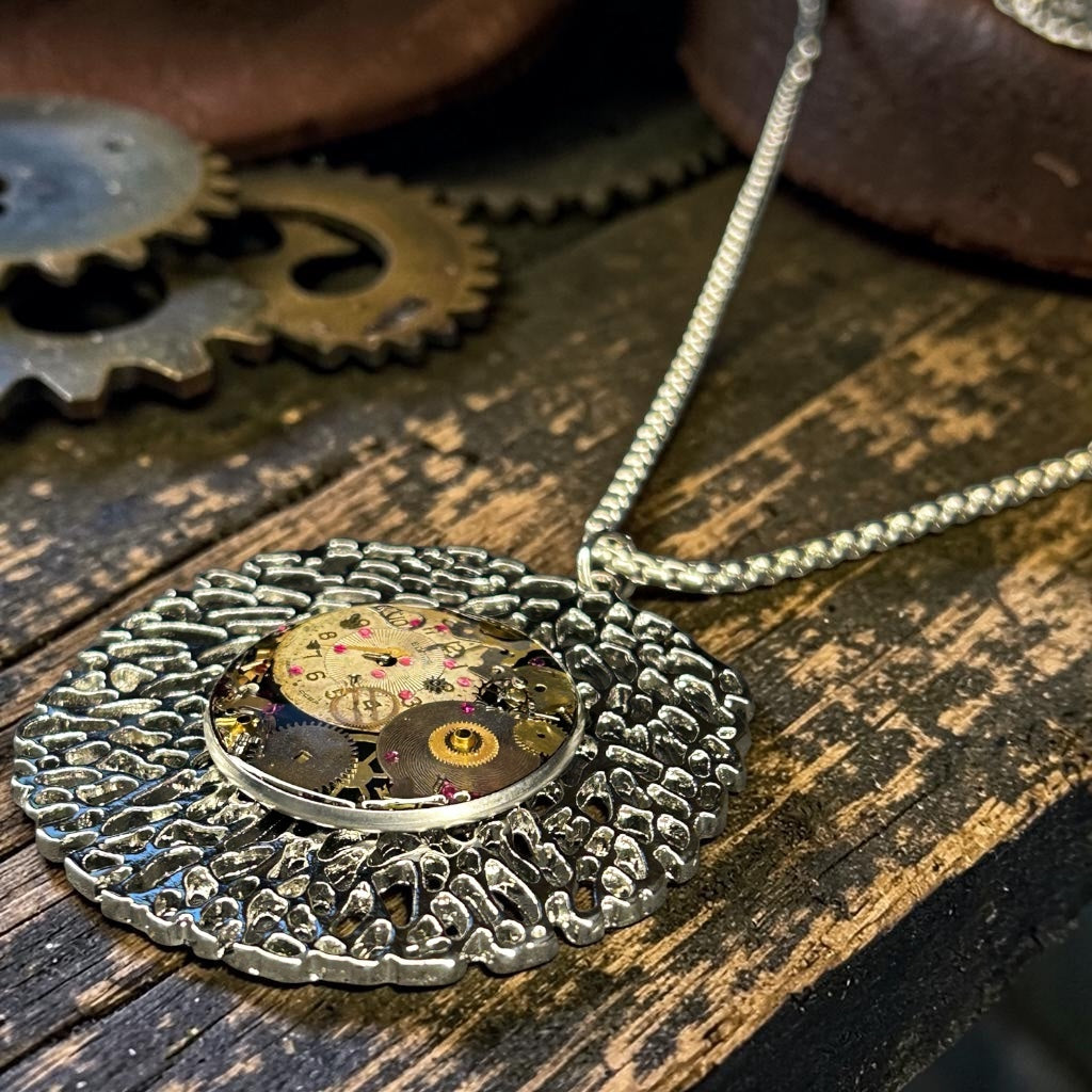 Steampunk watch parts pendant necklace