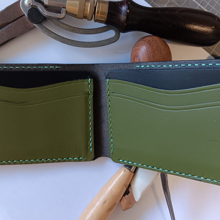 Men's Wallet Cardholder - Pea Green Stitching
